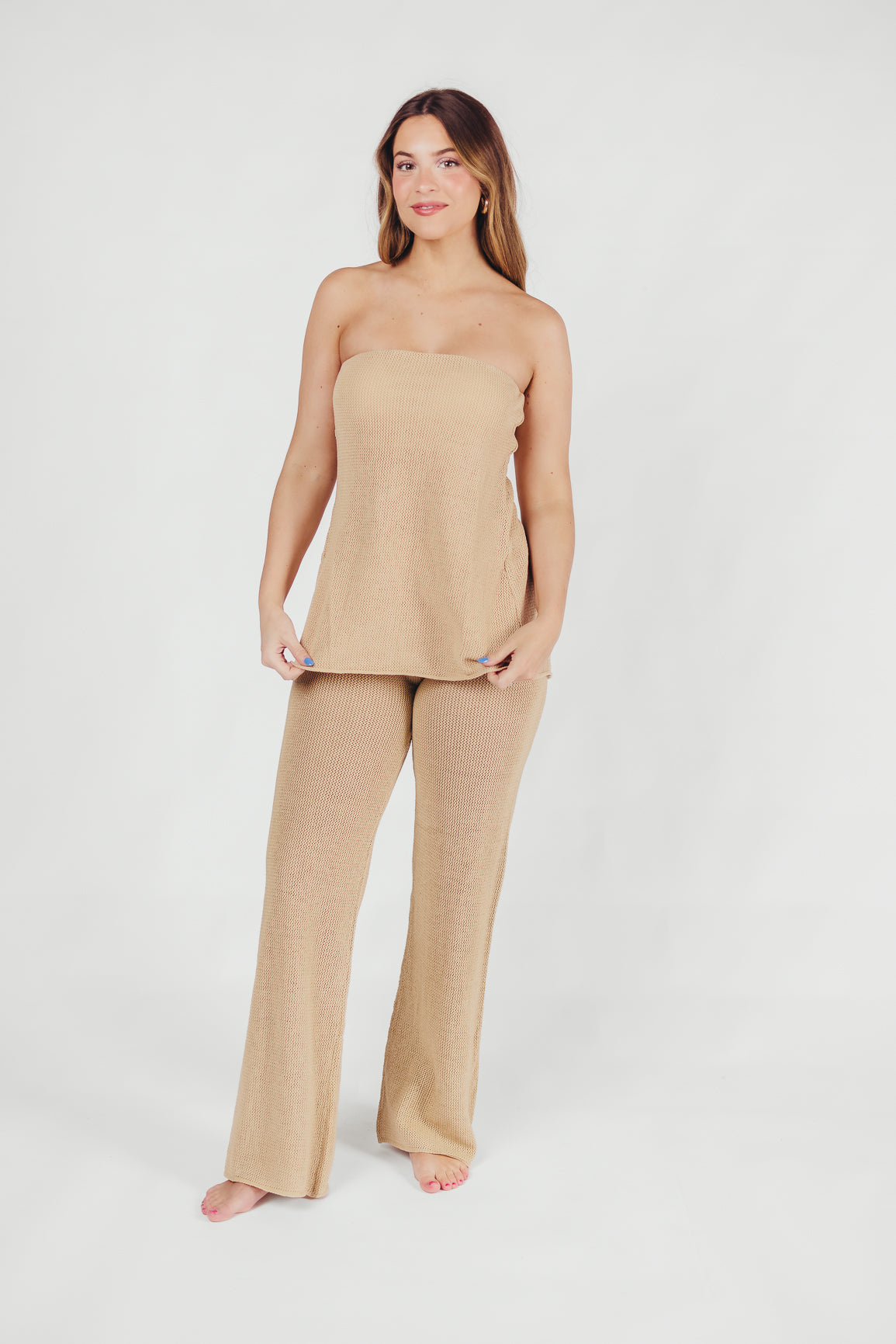 Brielle Crochet Knit Pants for Women - Breathable Sand Color Summer Boho Pants | Perfect for Beach Vacations, Yoga, and Casual Outfits