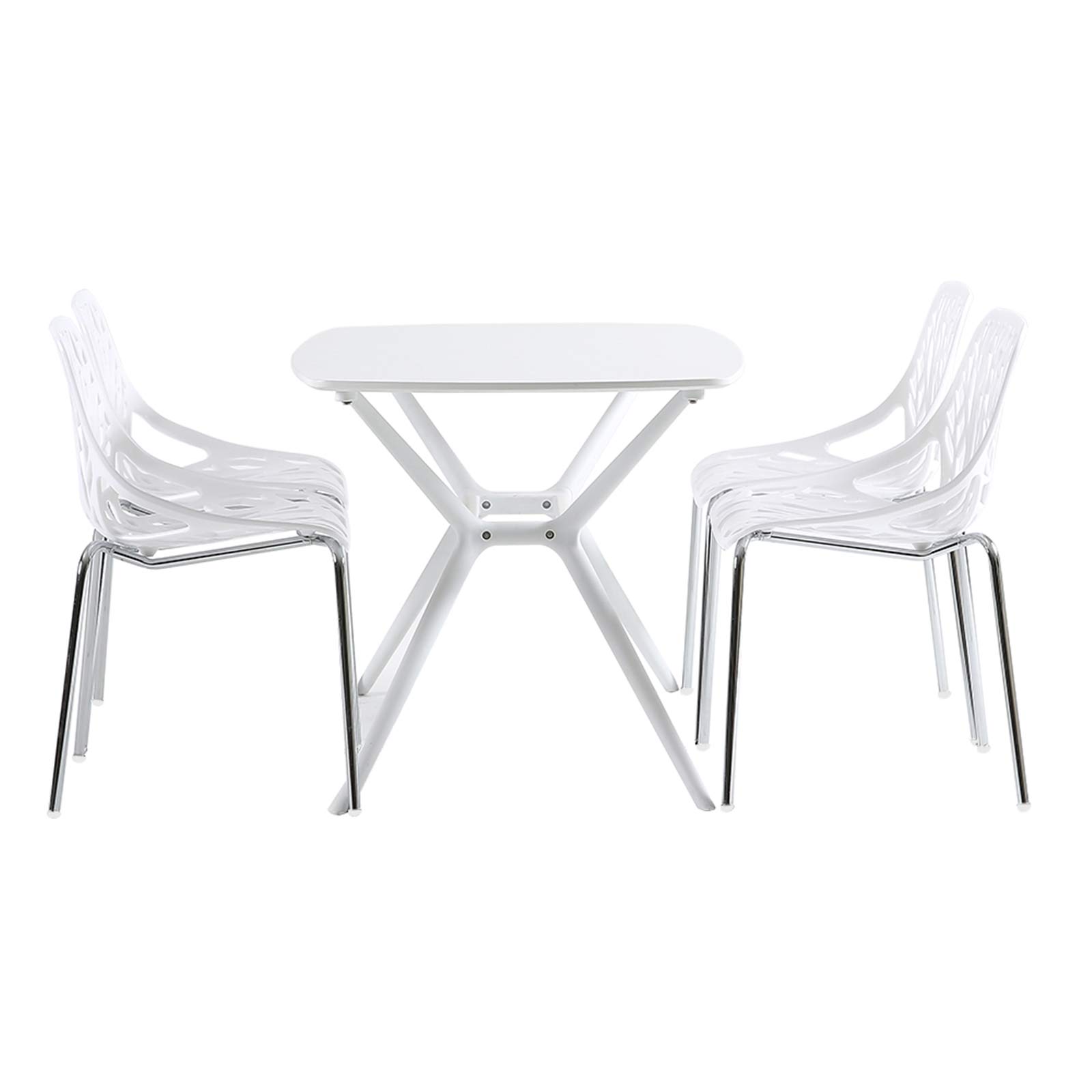 4-Piece Modern Stackable Dining Chairs Set with Non-Slip Foot Pads - Geometric Design Bird's Nest Side Chairs for Kitchen, Living Room & Hallway - Perfect for Small Spaces & Contemporary Home Decor (White)