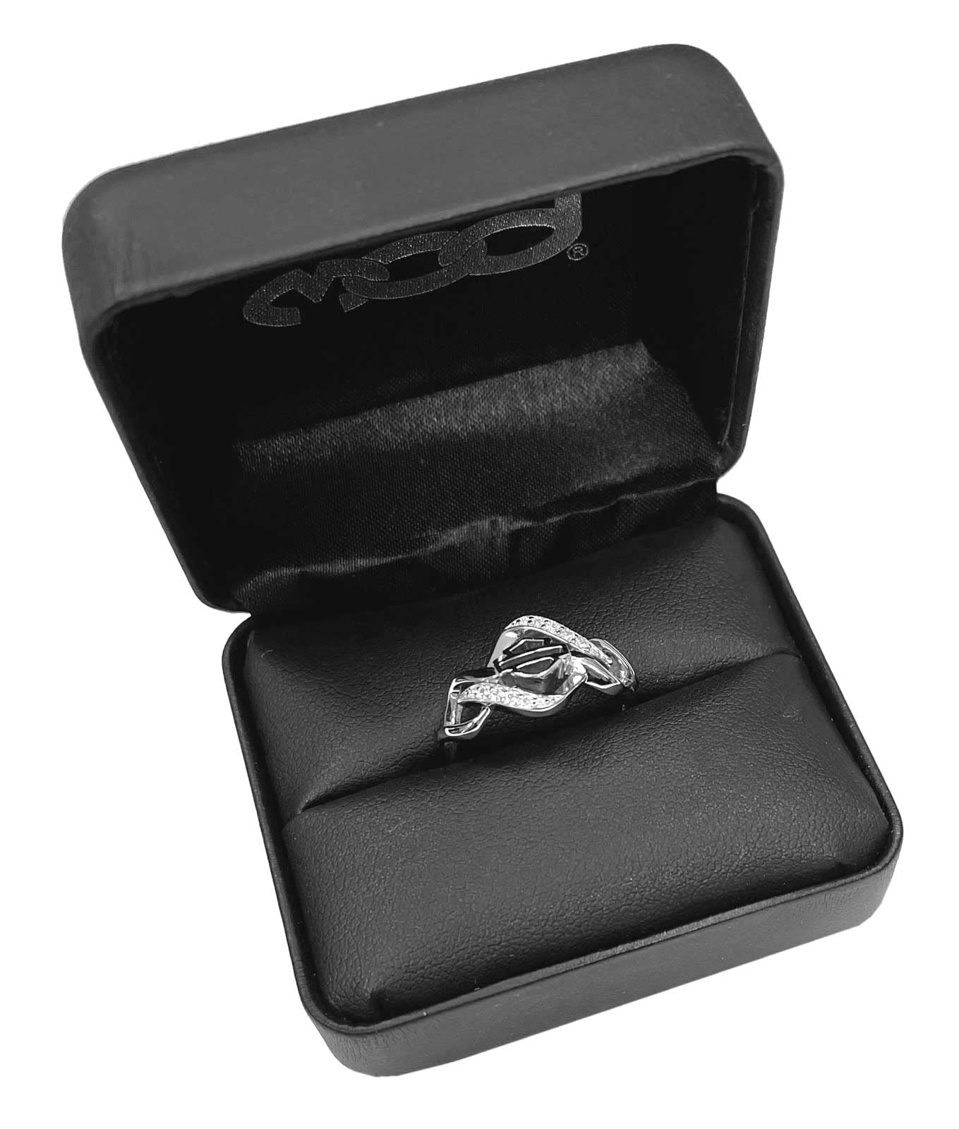 Harley-Davidson Women's Sterling Silver Interlock Bling Stone Ring HDR0537 - Perfect for Biker Fashion & Everyday Jewelry