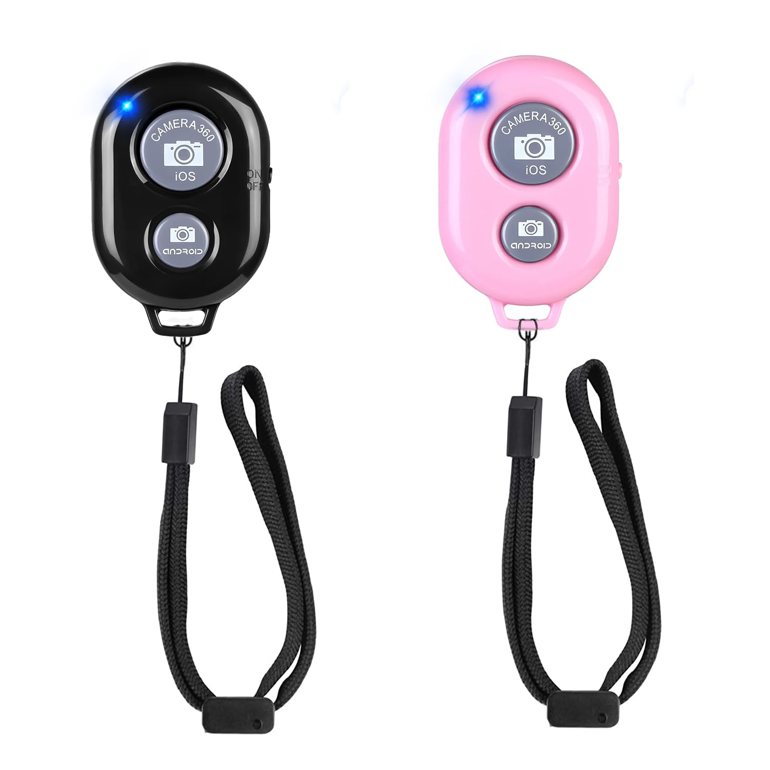 AOQIYUE Wireless Camera Remote Shutter for iPhone & Android Smartphones - Bluetooth Selfie Remote Control with Wrist Strap (Black/Pink) - Perfect for Group Photos, Vlogging, and Hands-Free Photography