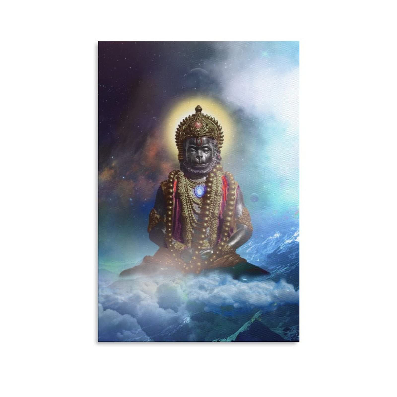 Hanuman Hindu God Canvas Wall Art Print - 12x18 Inches (30x45cm) Religious Decor for Living Room, Bedroom & Office - Perfect Gift for Yoga Studios, Meditation Spaces & Spiritual Home Decor
