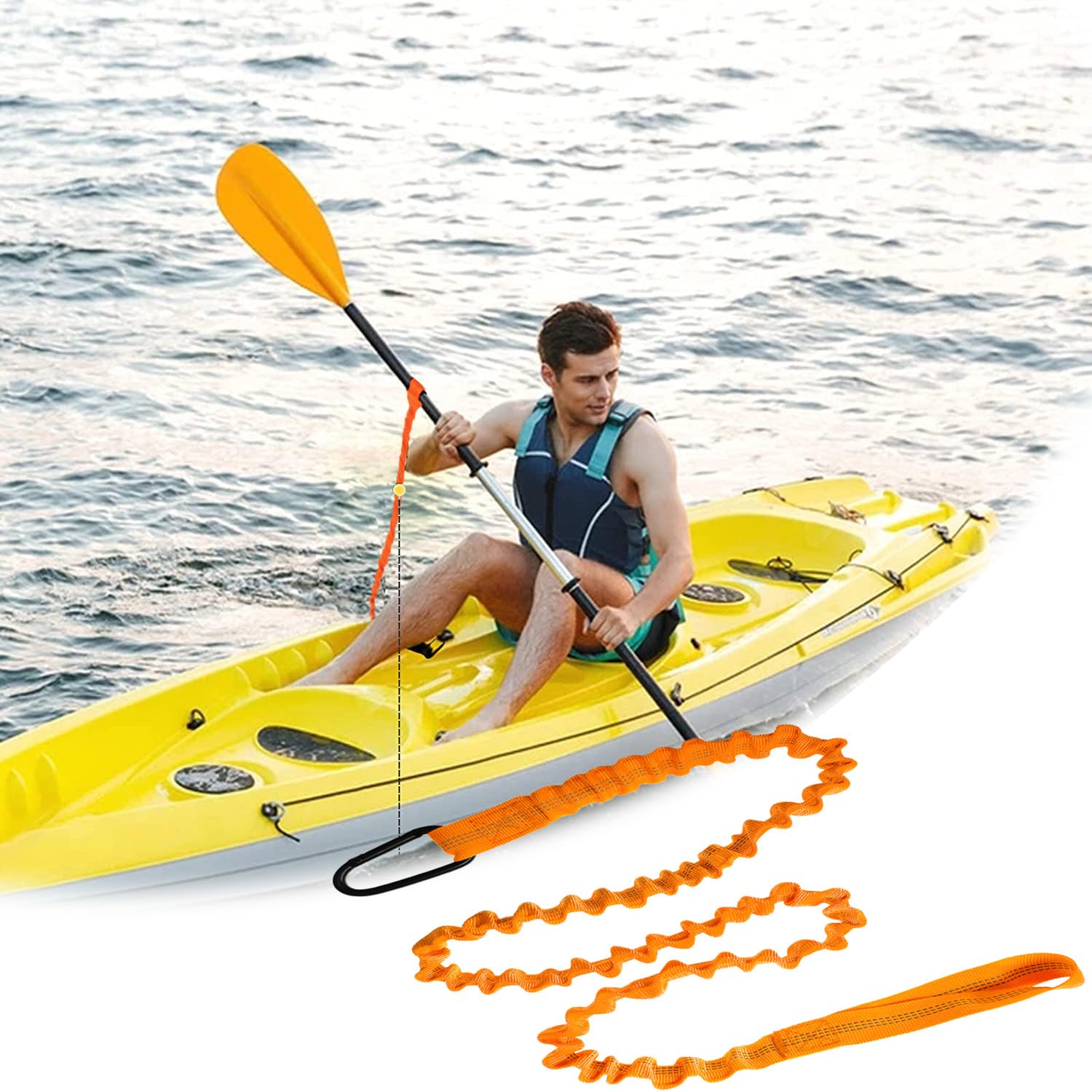 **2 Pack Stretchable Kayak Paddle Leash with Carabiner - SUP Canoe Fishing Rod Holder, Secure Lanyard Strap for Water Sports & Outdoor Adventures**