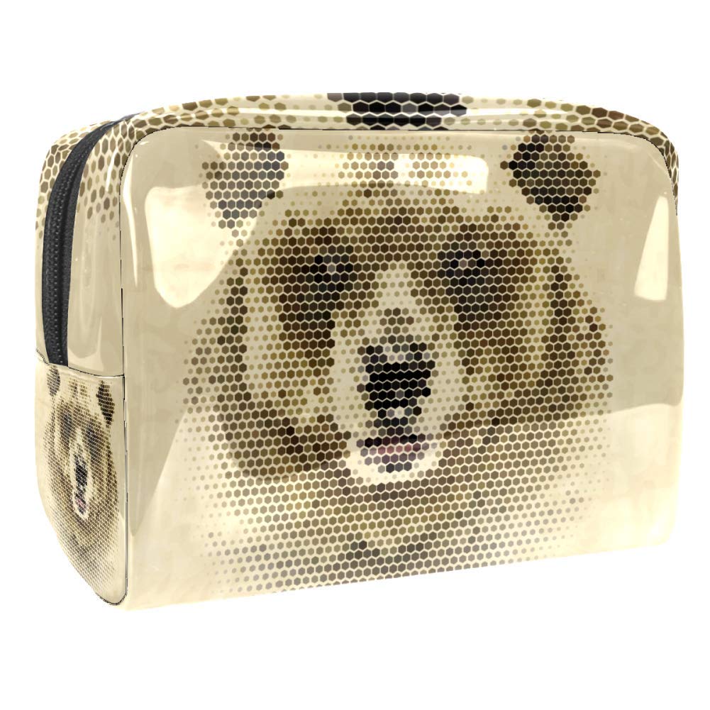 Portable Waterproof Makeup Bag with Zipper - Travel Toiletry Organizer for Women - Cosmetic Storage Pouch with Geometric Bear Design - Perfect for Travel, Gym, and Daily Essentials Organization