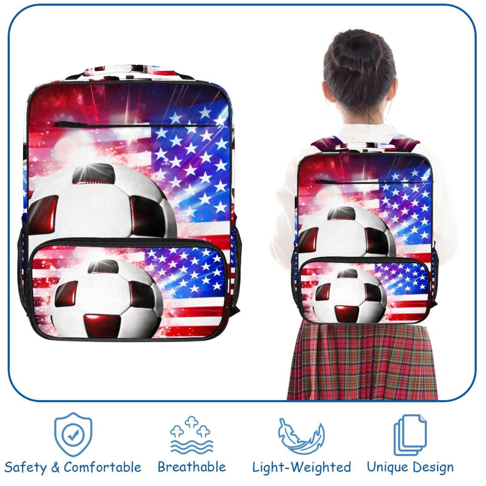 Men's & Women's Travel Backpack with American Flag & Football Design - Durable Carry-On Backpack for College, Work, Gym & Outdoor Adventures