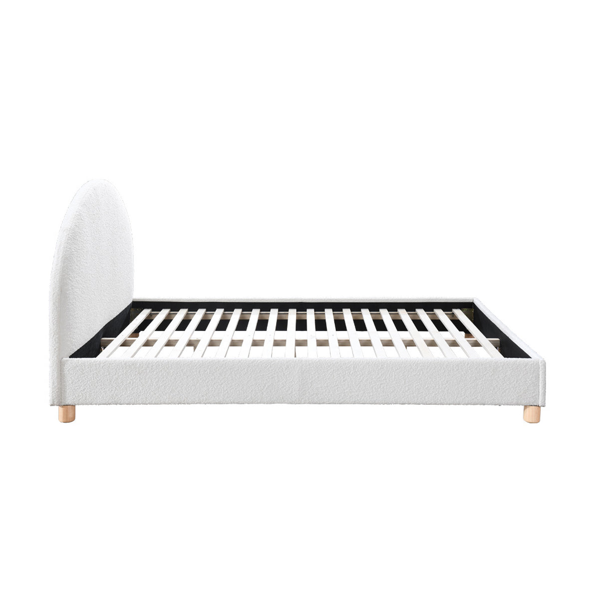 Archie Boucle Single Bed Frame - White Upholstered Platform Bed with Wooden Legs | Perfect for Small Spaces, Guest Rooms & Kids Bedrooms