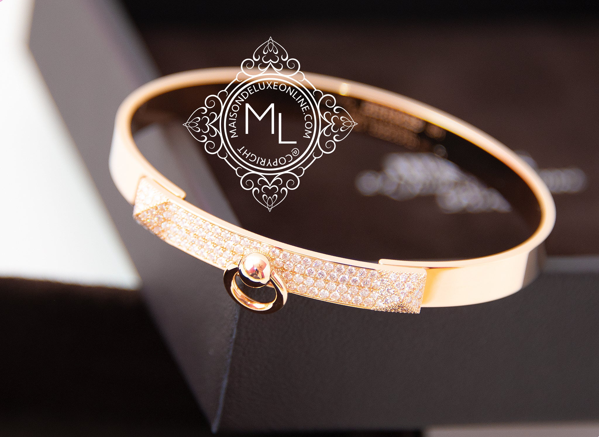 Hermes Rose Gold Diamond Collier de Chien CDC Bracelet - Luxury Designer Cuff Bangle for Women, Perfect for Parties, Weddings & Special Occasions
