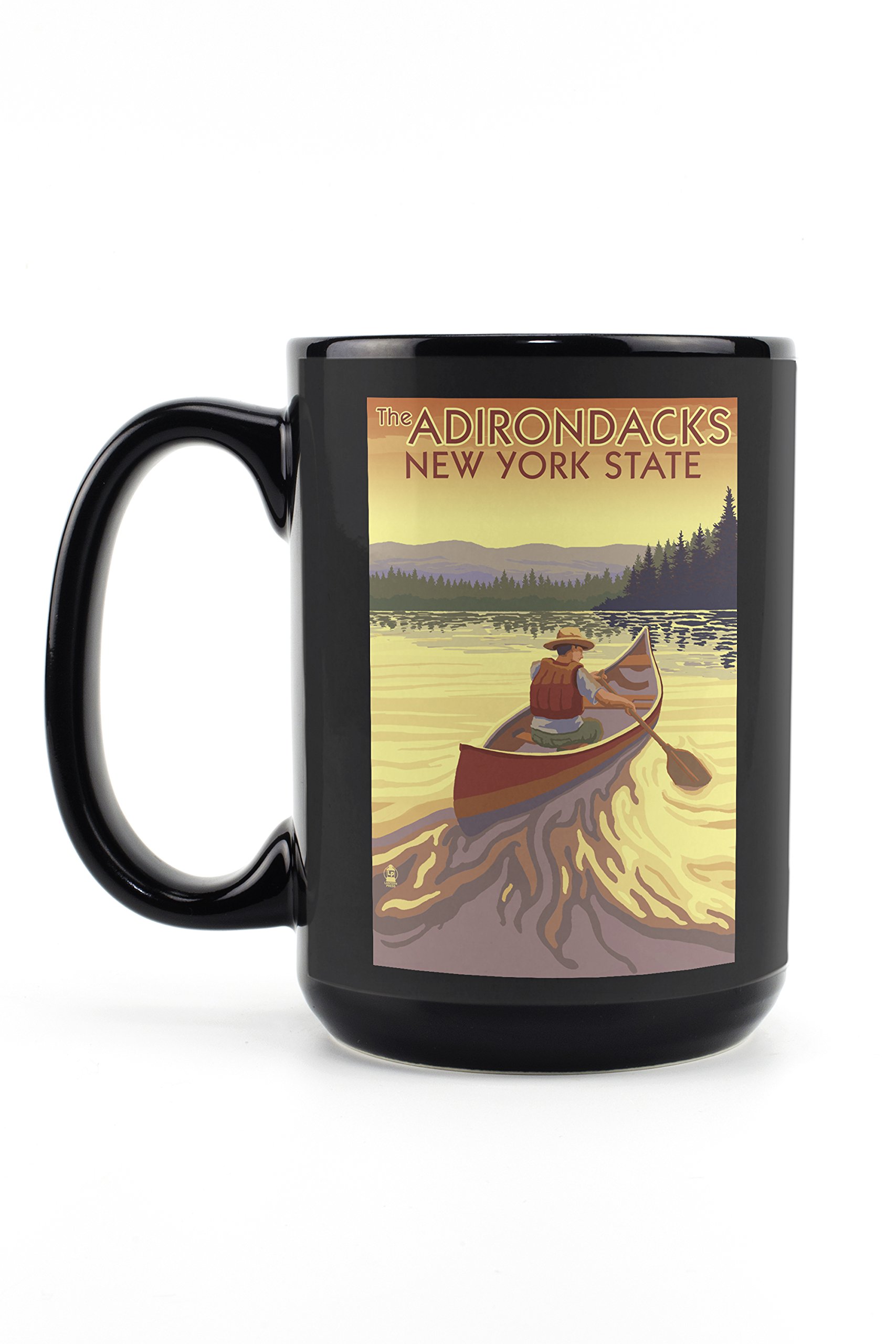 Lantern Press The Adirondacks New York Canoe Scene 15oz Black Ceramic Coffee Mug - Microwave & Dishwasher Safe - Perfect for Camping, Office & Home Use