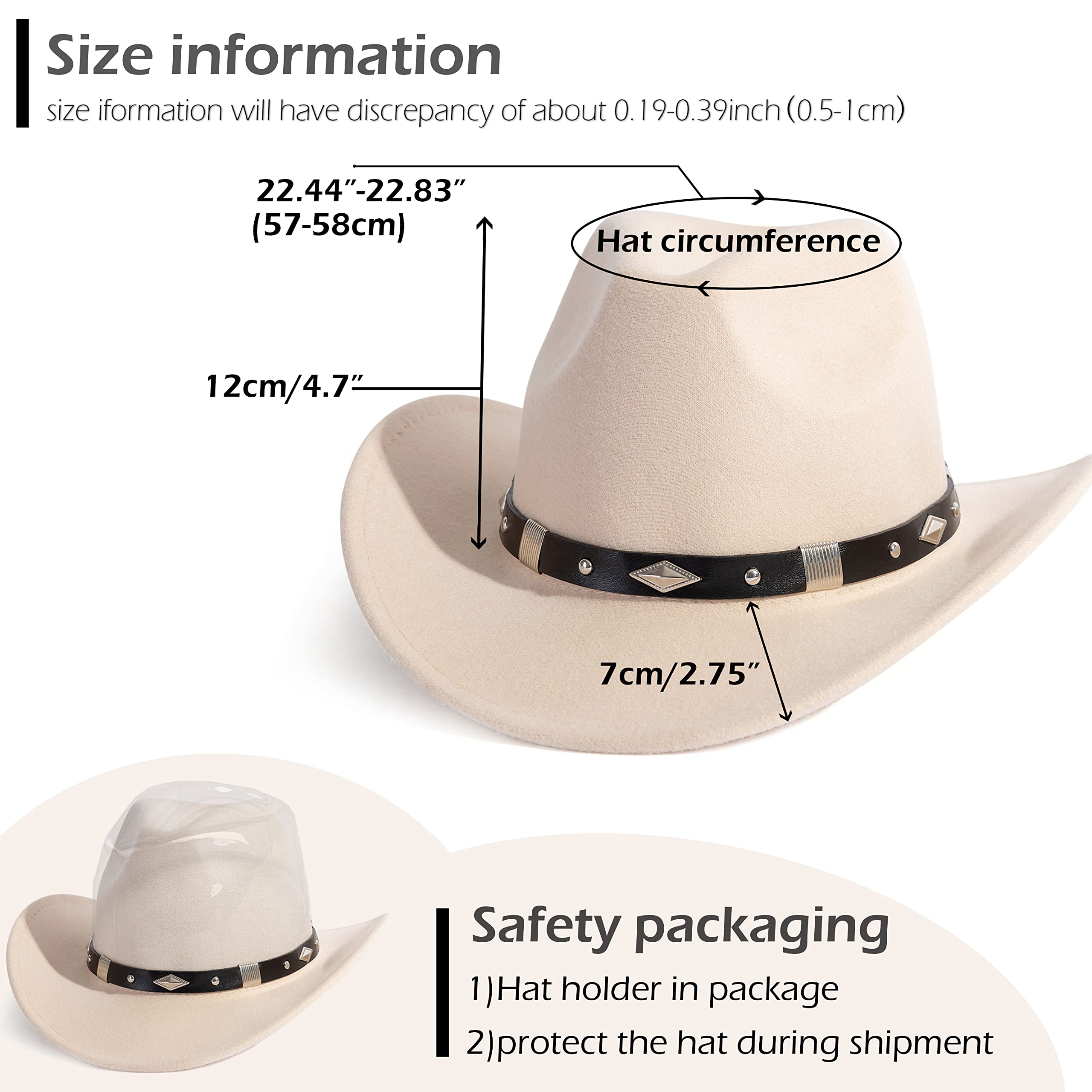 Gossifan Western Cowboy Cowgirl Hat for Women & Men - Stylish Fedora Hat with Adjustable Belt - Perfect for Rodeo, Country Music Festivals & Outdoor Adventures