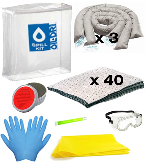 Oil-Dri L90688 Trucker Universal Spill Kit - Absorbent Pads & Socks for Oil, Chemical & Fuel Spills - Ideal for Garages, Workshops & Industrial Use