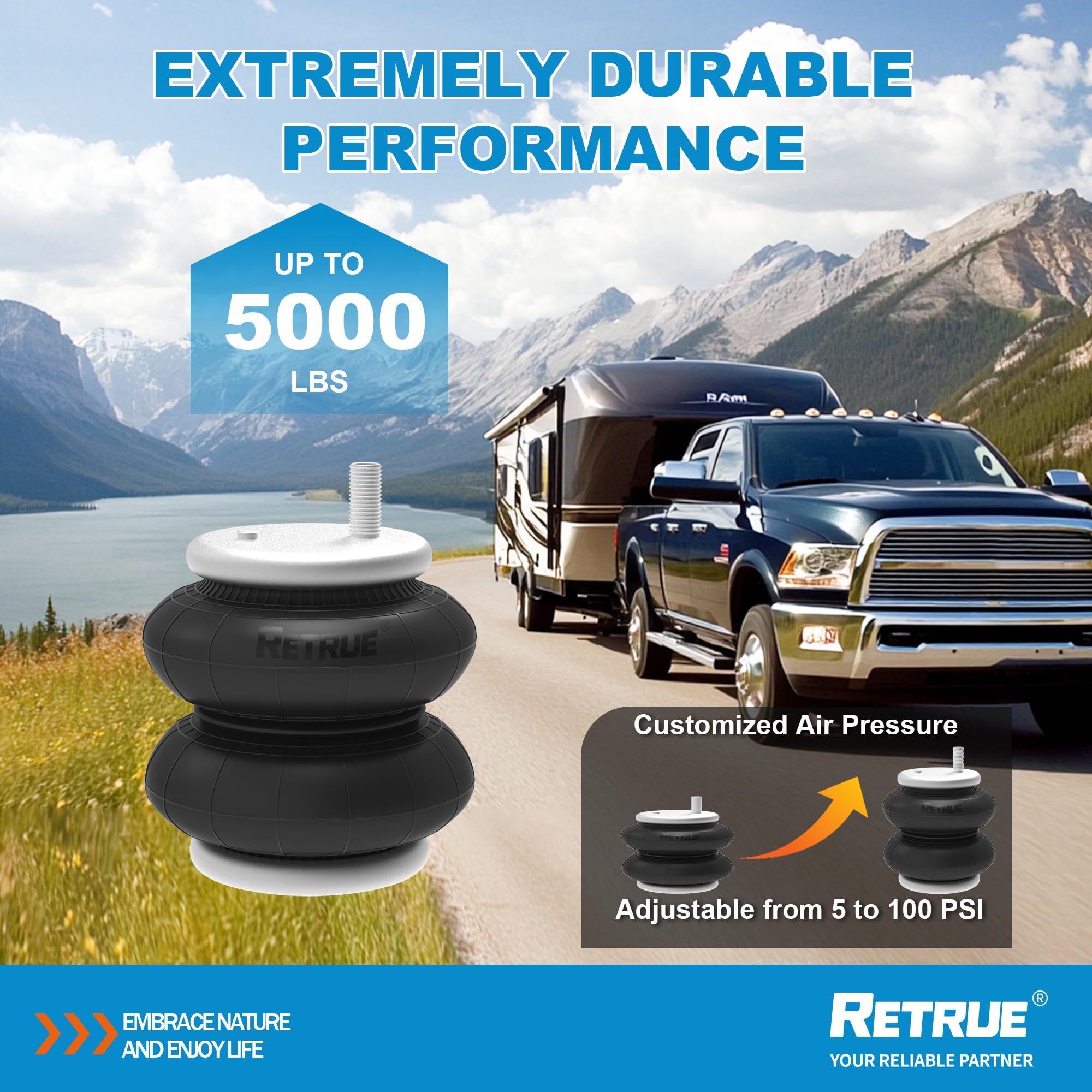 Dodge Ram 1500 Mega Cab 2500 3500 Rear Air Suspension Kit (2003-2013) - 5000 Lbs Load Leveling Capacity - Firestone 2299 Ride Rite Replacement - Heavy Duty Towing & Hauling - Perfect for Off-Roading, Truck Camping & Work Site Use