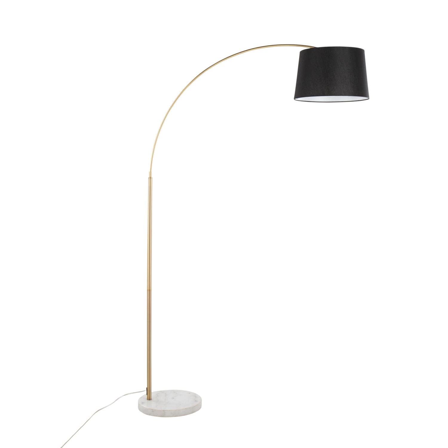Modern March Floor Lamp - Adjustable Standing Lamp for Living Room & Bedroom - Tall Corner Lamp with White Marble Base, Antique Brass Metal & Black Linen Shade - Perfect for Reading Nook, Home Office Lighting and Cozy Ambience