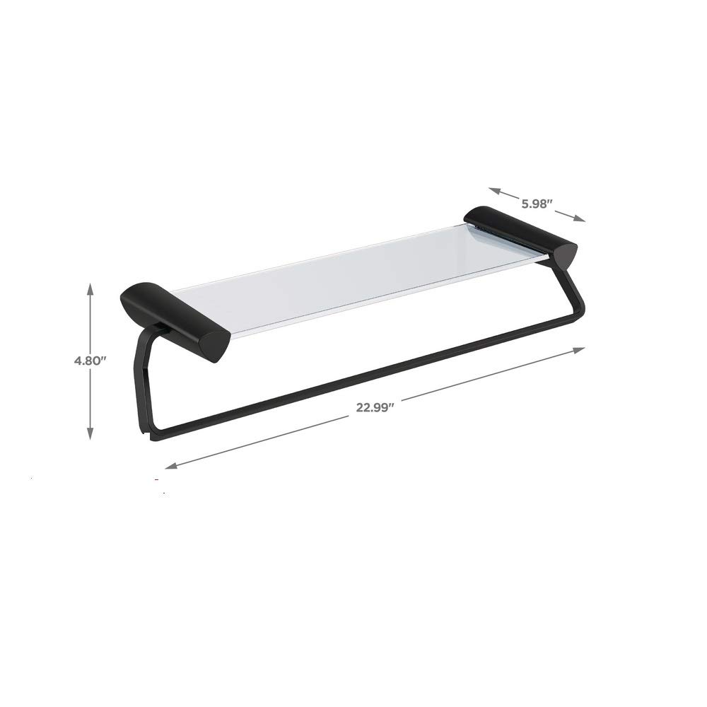 Delta Faucet 77480-BL Zura 24-Inch Matte Black Towel Bar with Shelf - Bathroom Storage Solution for Hand Towels & Toiletries