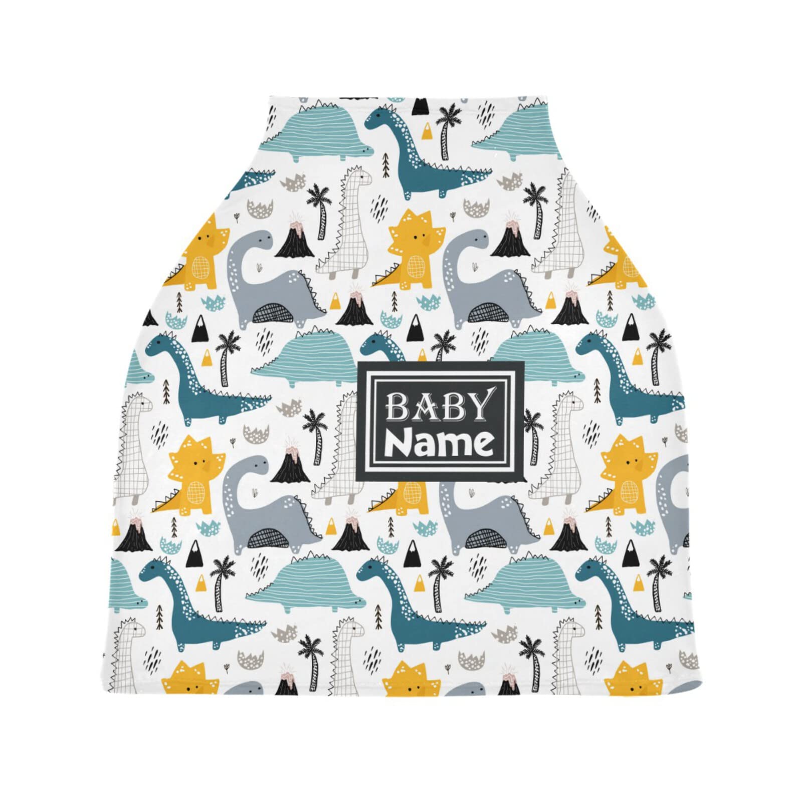 Custom Personalized Yellow & Green Dinosaur Baby Car Seat Cover - Soft Infant Stroller Canopy with Volcano & Palm Tree Design - Nursing & Breastfeeding Cover for Girls & Boys (Newborn-Friendly) - Perfect for Summer, Spring & Autumn - Ideal for Car Travel, Stroller Walks & Outdoor Nursing Protection