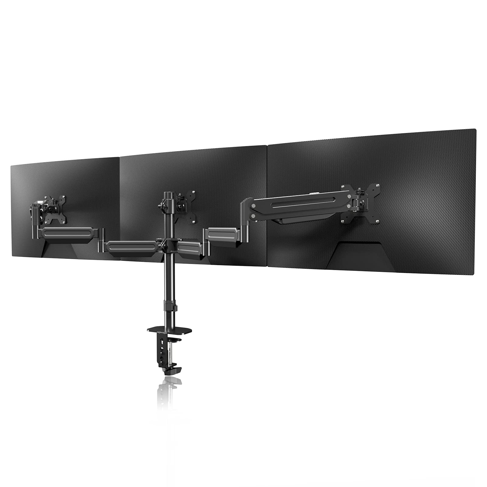 Pholiten Triple Monitor Stand with Gas Spring Arm - Heavy Duty 3 Monitor Mount for 17-32 Inch Screens (Up to 22lbs) - Perfect for Gaming, Office Work & Multi-Tasking Setup