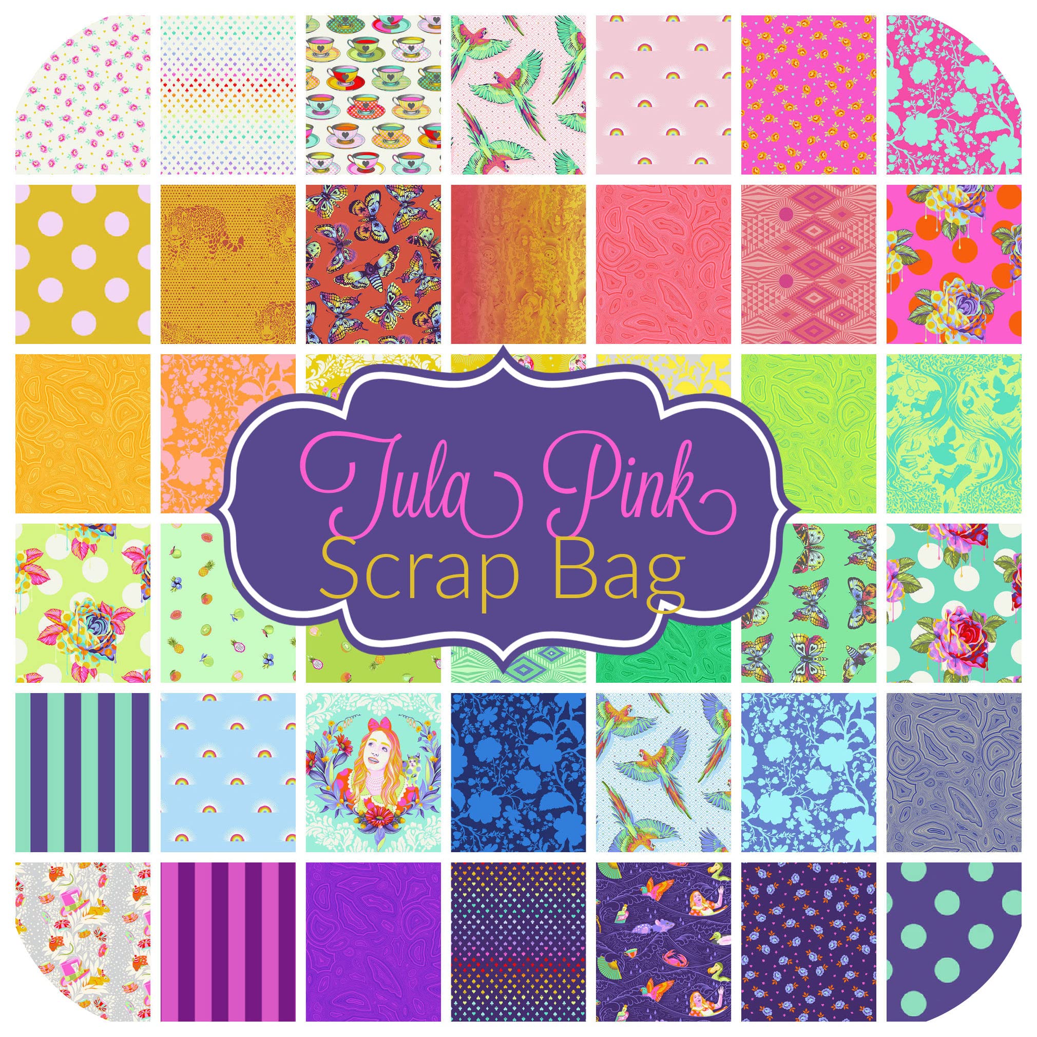Tula Pink Scrap Bag - Approx 2 Yards of Premium Quilt Fabric by Free Spirit - Perfect for Quilting, Sewing & DIY Craft Projects