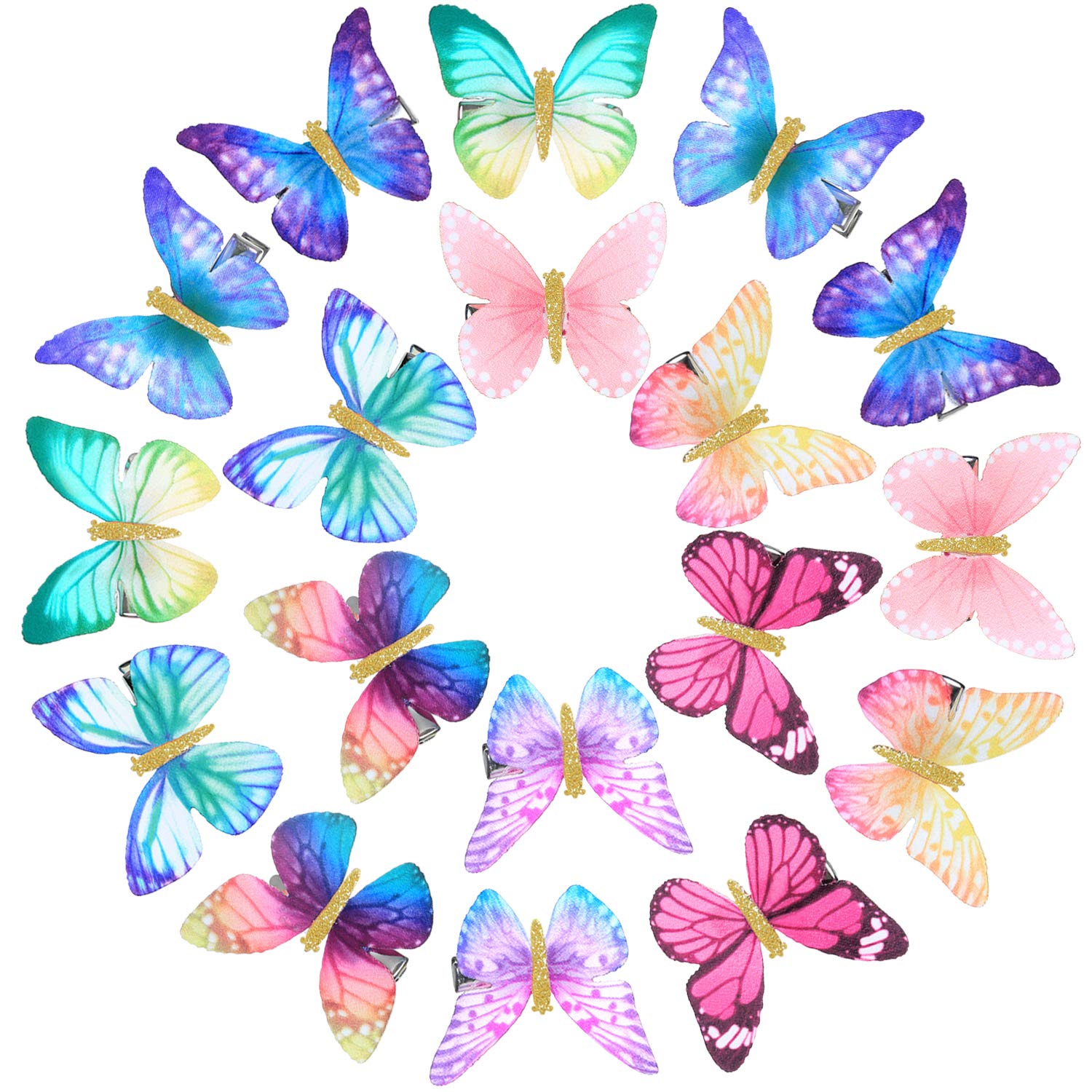 18-Piece Glitter Butterfly Hair Clips for Women & Teens - Snap Barrettes Hair Accessories for Parties, Weddings & Everyday Styling