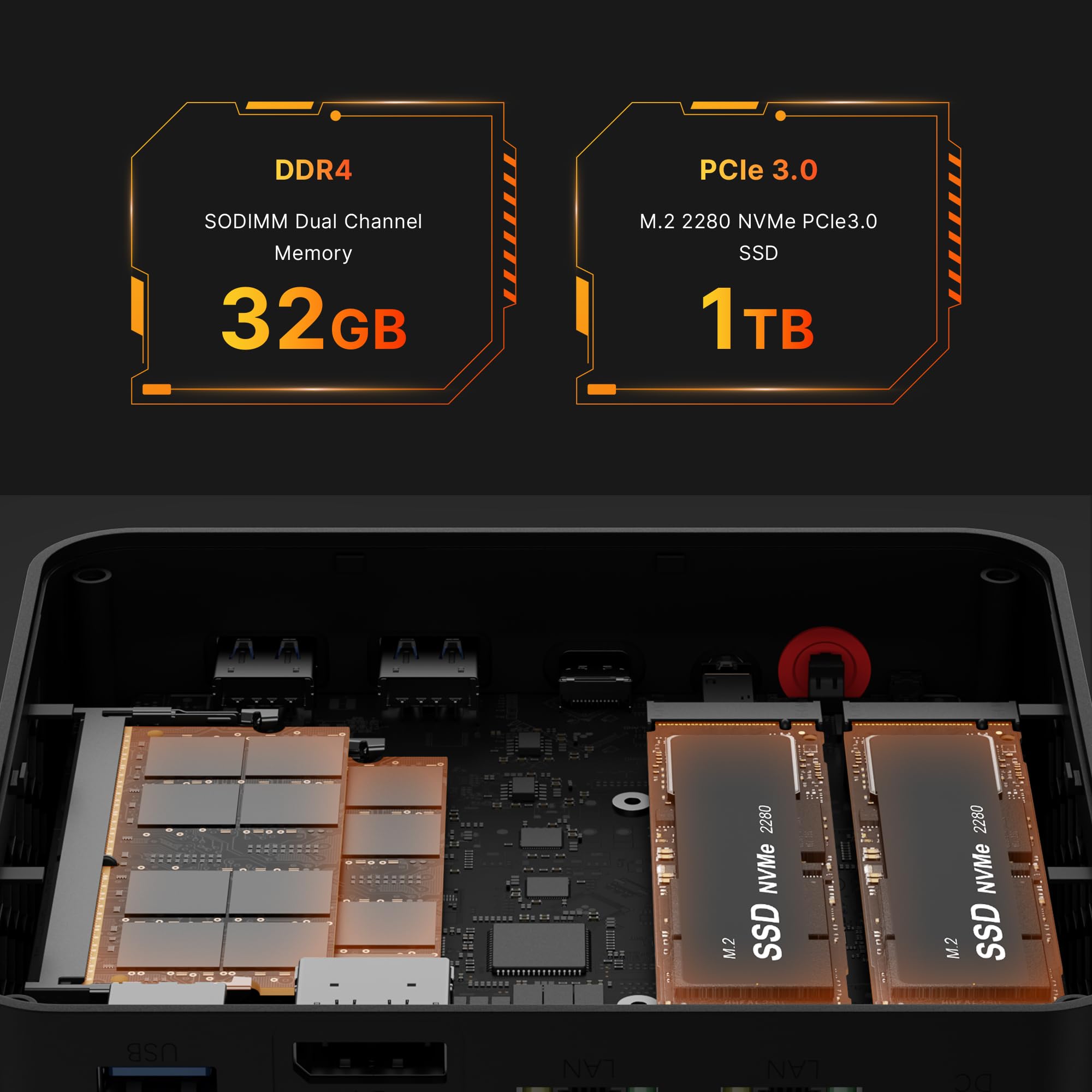 Mini Gaming PC AMD Ryzen 7 5825U | 32GB DDR4 RAM 1TB SSD Micro Desktop | Dual LAN 2.5GbE, 4K Triple Display, WiFi6E, BT5.2 | Powerful Compact Computer for Home Office, Gaming & Streaming