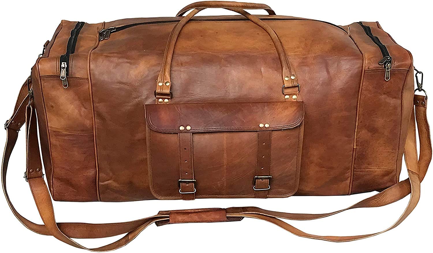 Large 28 Inch Leather Duffel Bag for Men - Weekender Travel Overnight Carry On Luggage with Toiletry Combo | Perfect for Business Trips, Gym, Sports & Weekend Getaways