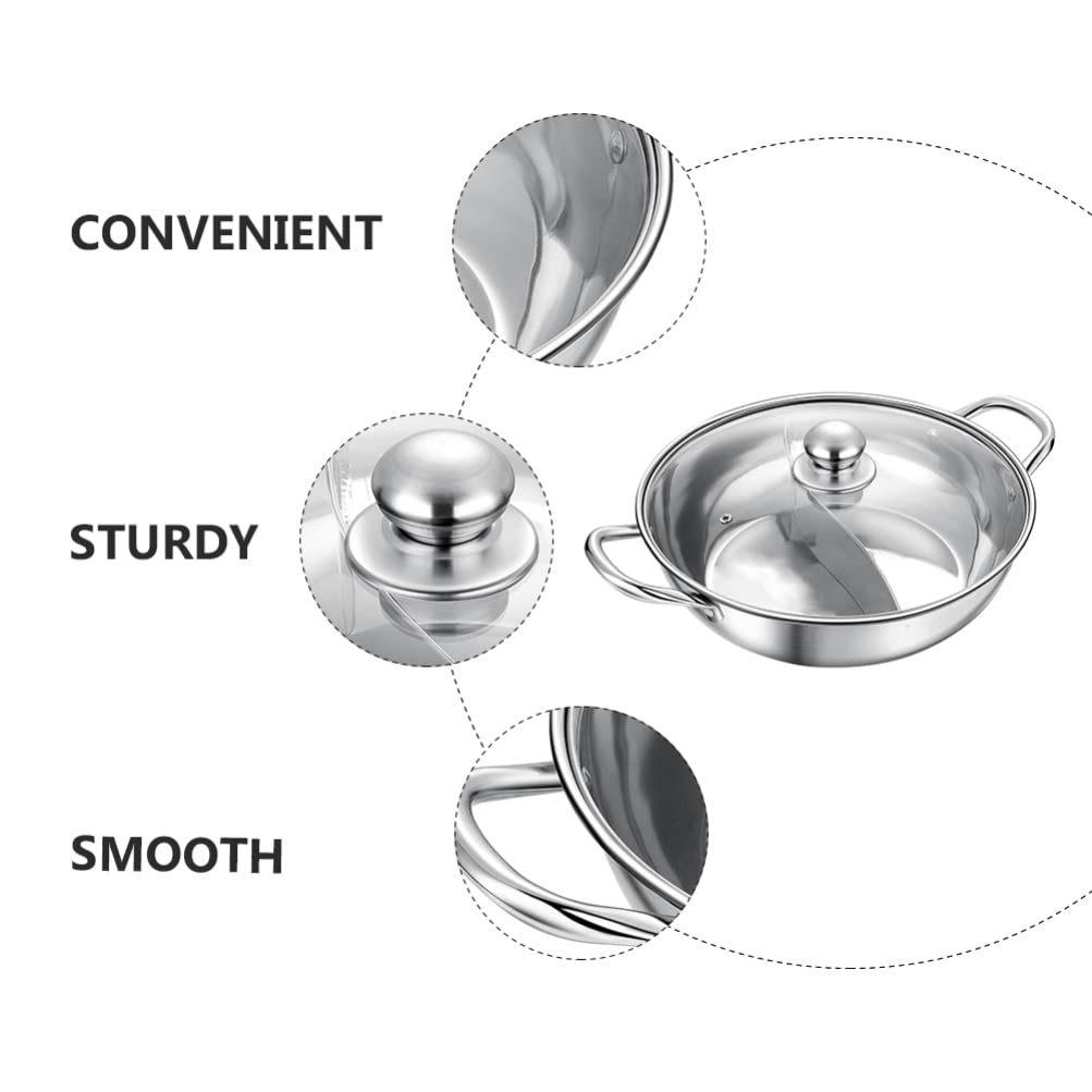 Stainless Steel Dual Flavor Hot Pot with Glass Lid - 2-in-1 Mandarin Duck Hot Pot for Soup, Shabu Shabu & Fondue - Kitchen Cookware with Handles for Home Dining & Party Serving