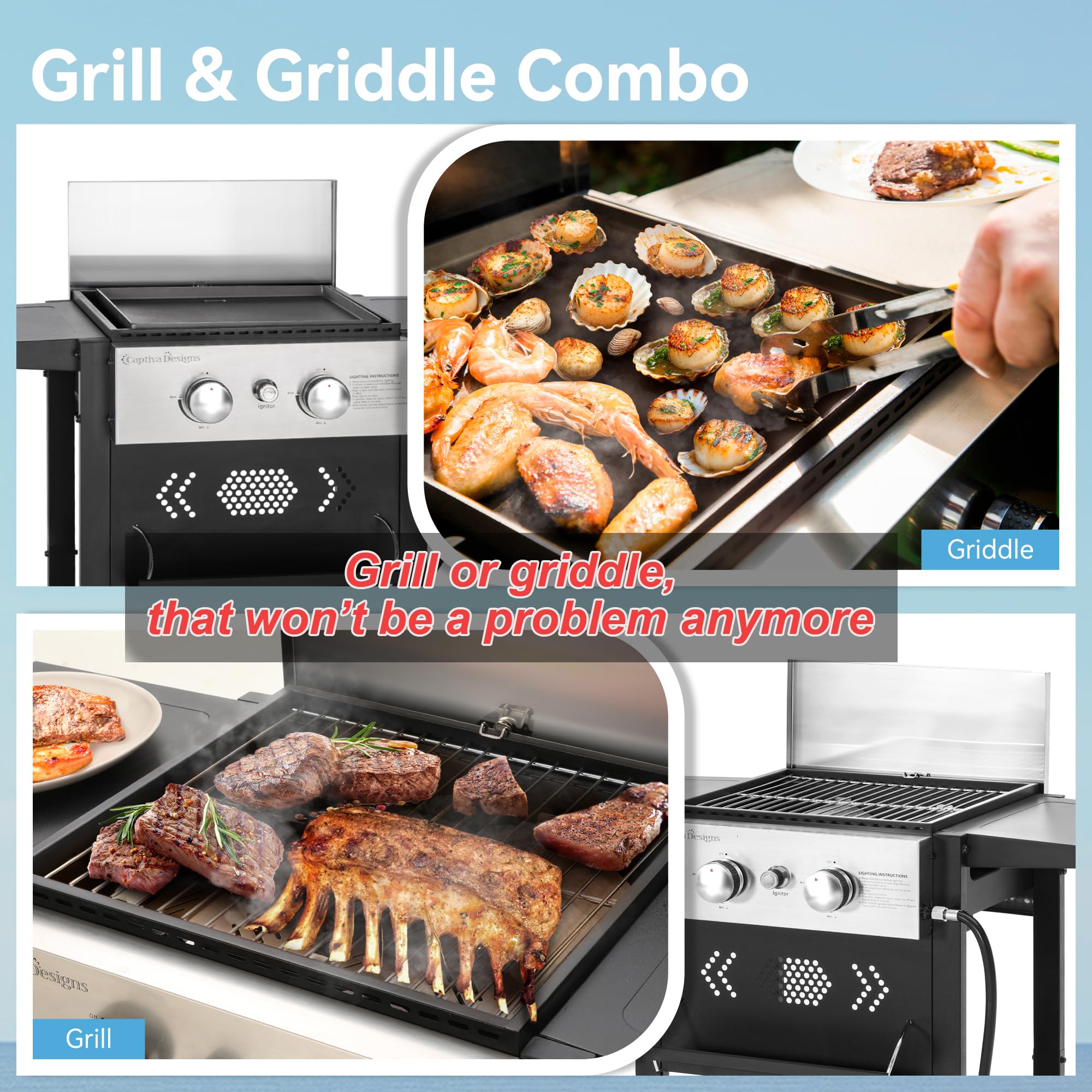 GREEN PARTY 2 Burner Propane Gas Griddle Grill Combo - 20,000 BTU Outdoor Flat Top Grill with Cast Iron Plate - Portable BBQ Grill for Camping, Backyard, Tailgating & Home Cooking - Perfect for Burgers, Pancakes & Family Gatherings