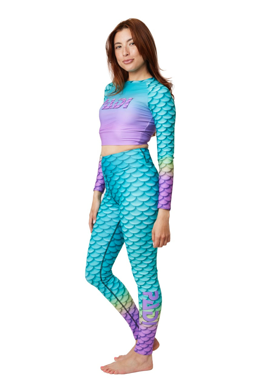 PADI Caicos Cropped Rash Guard - Women's UPF 50+ Sun Protection Swim Shirt for Surfing, Swimming & Beach Activities