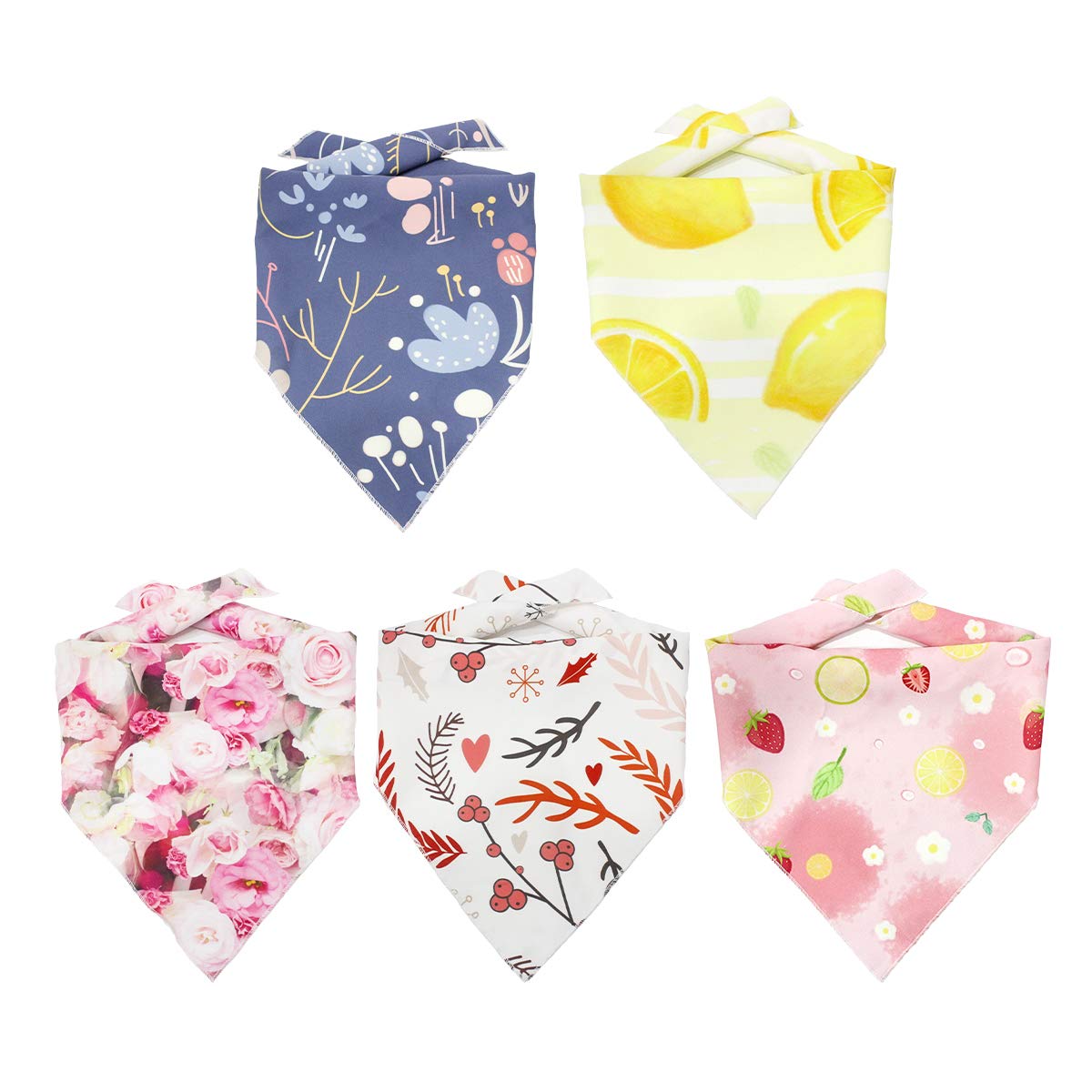 5PCS Washable Adjustable Dog Bandanas - Plaid & Floral Print Bibs for Small Medium Large Dogs & Puppies | Birthday Gift, Pet Accessories for Boy or Girl Dogs & Cats | Perfect for Parties, Photos & Daily Wear