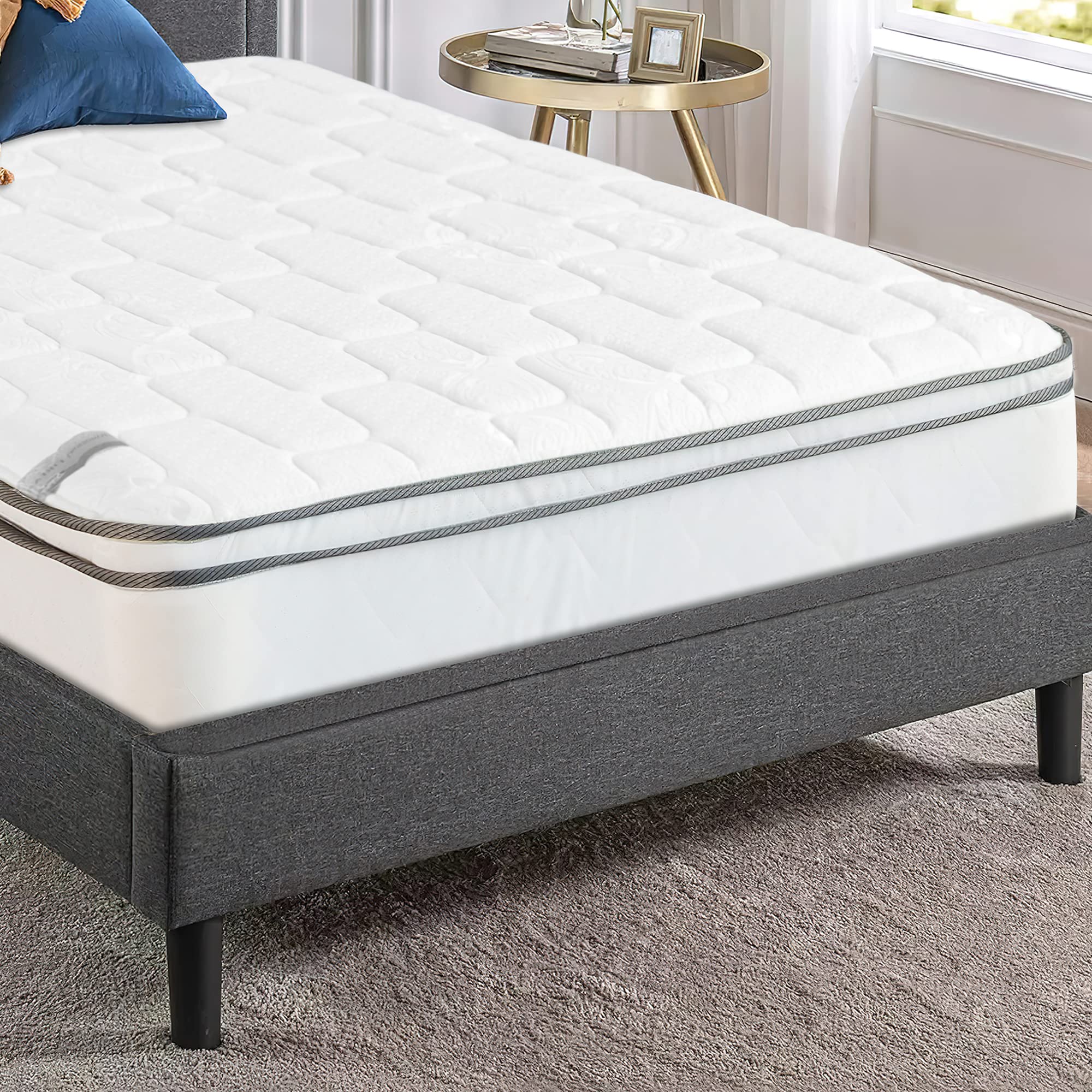 10-Inch Plush Quilted Euro Top Orthopedic Mattress for Back Pain Relief - King Size, White - Perfect for Master Bedroom & Guest Room Comfort