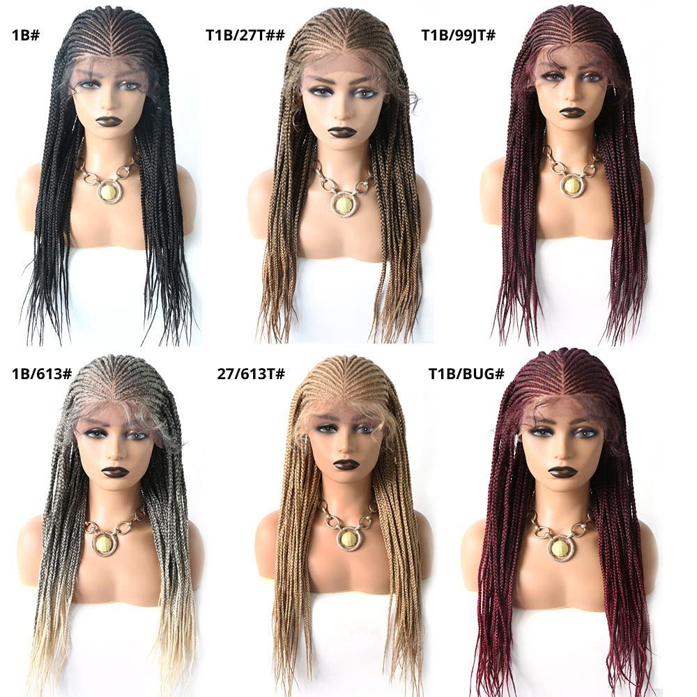 Hand Braided Wig for Black Women - Micro Twist Cornrow Long Lightweight Lace Braids Wig - Synthetic Fiber Swiss Lace Front with Baby Hair - Full Cap (#1B/613T Black Blonde Ombre) - Perfect for Daily Wear, Parties, and Special Occasions