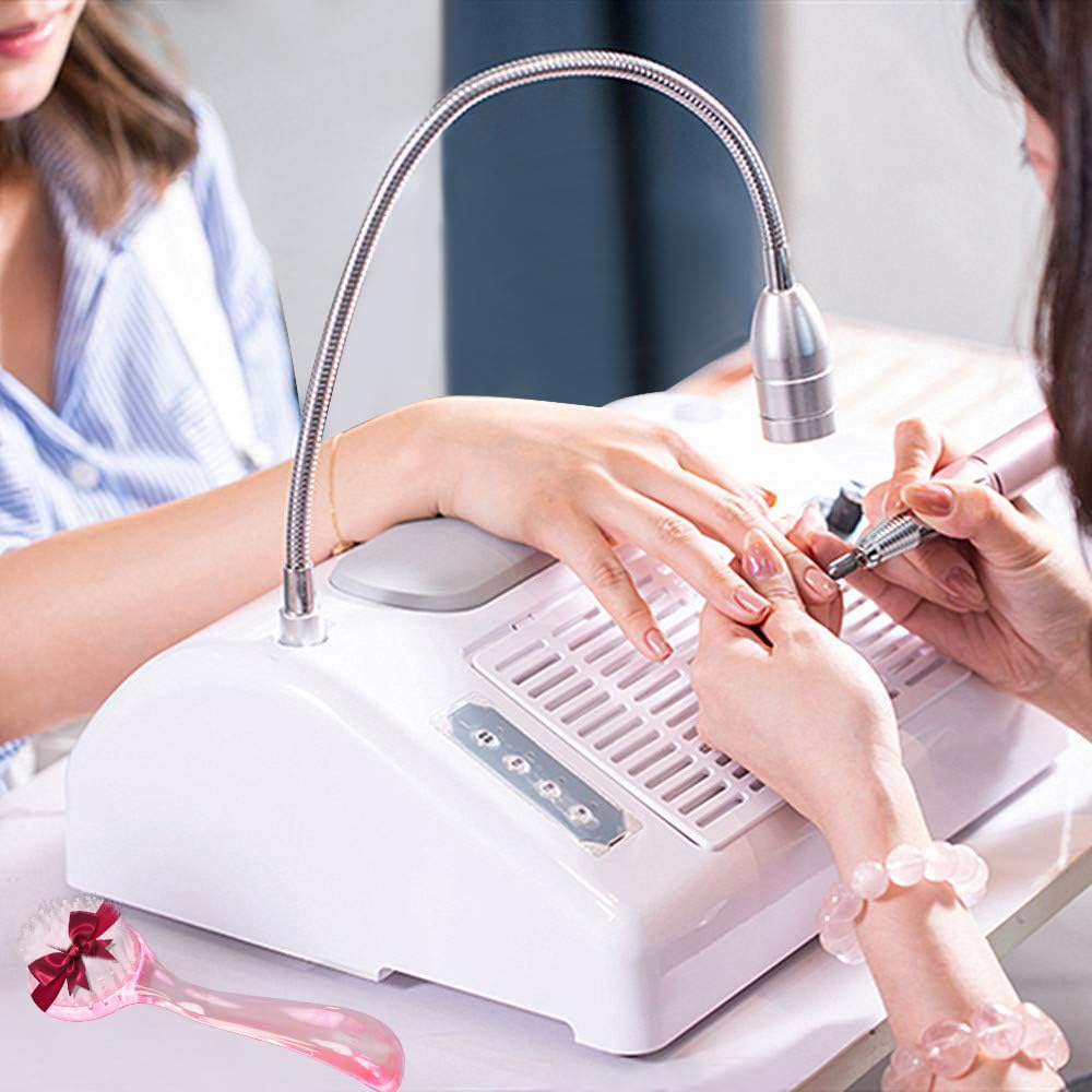 Professional Nail Dust Collector Vacuum System - 40W Dust Suction, 30000RPM Nail Drill with Bits & Sanding Bands, 48W/96W UV LED Nail Lamp, 6W Table Light & Hand Cushion - Perfect for Salon, Home Nail Art & Manicure/Pedicure Services