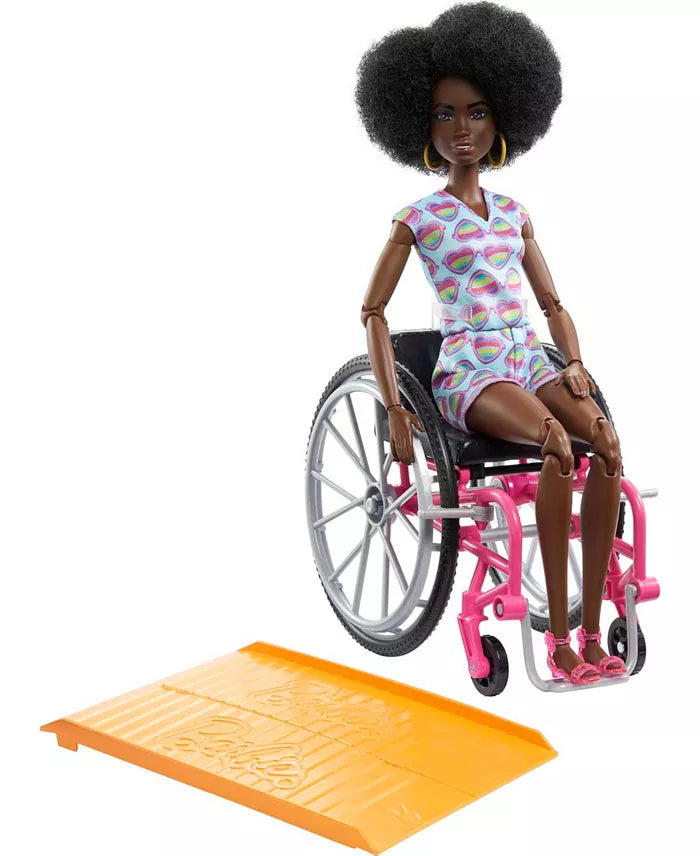 Barbie Fashionistas Doll with Wheelchair - Stylish Rainbow Heart Romper Outfit | Inclusive Playtime Toy for Kids & Collectors | Perfect for Birthday Gifts & Role-Playing Scenes