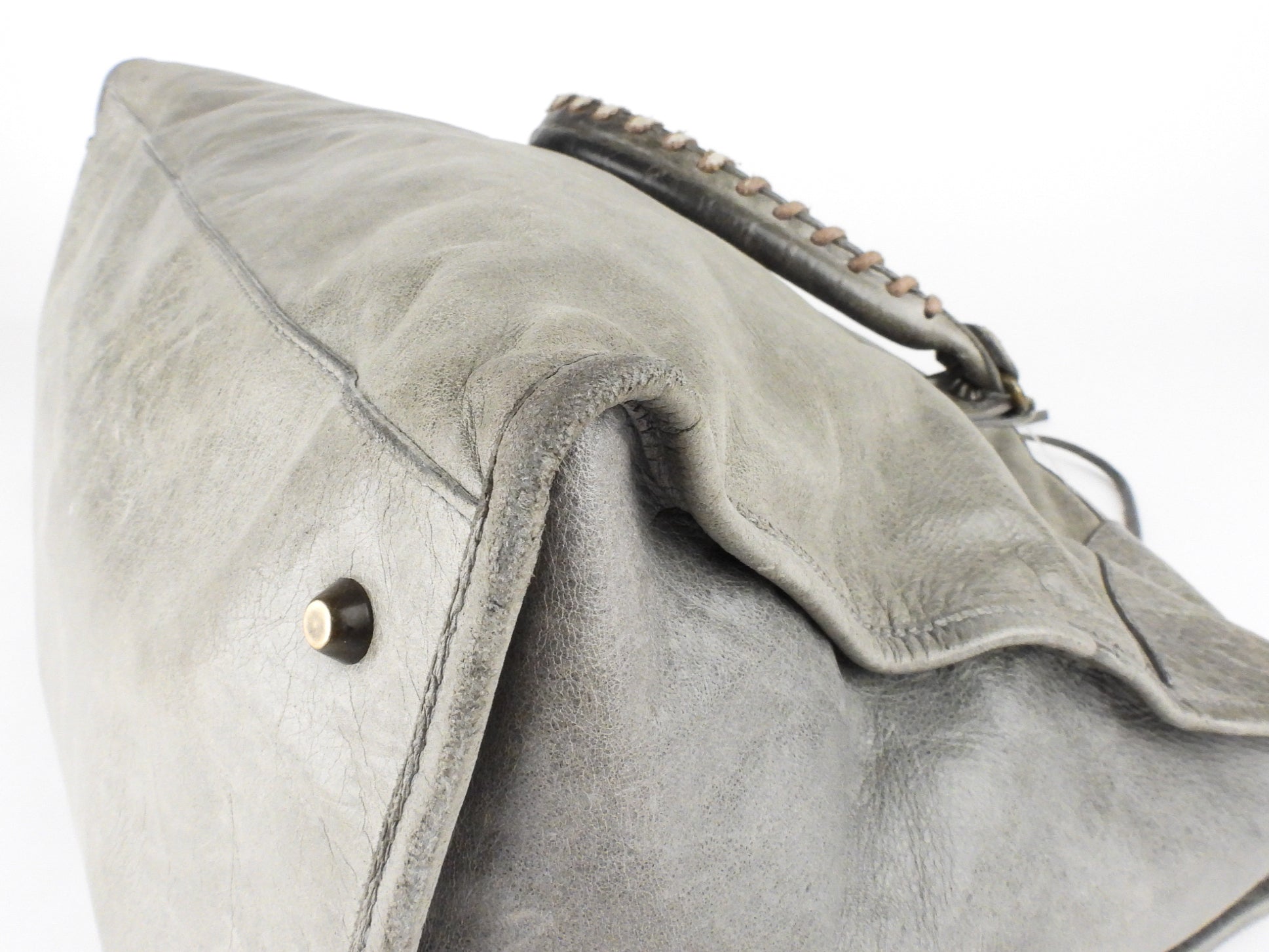 Balenciaga City Grey Lambskin Leather Moto Classic Work Bag for Women | Luxury Designer Handbag for Work, Travel & Everyday Use