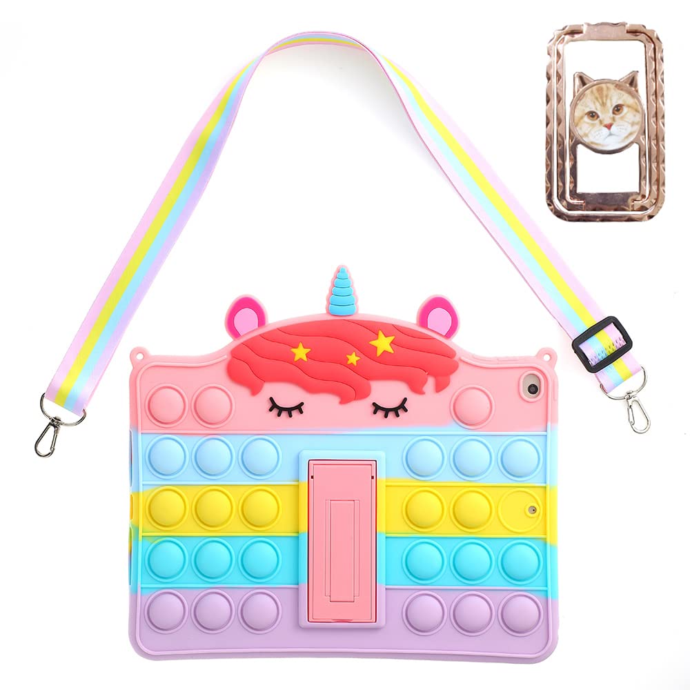 **Pink Unicorn Case for iPad 10th Generation 10.9 inch (2022) - 3D Cute Kawaii Pop Push Bubble Kickstand - Soft Silicone Protective Cover with Lanyard & Cat Stand - Perfect for Kids, Girls, Boys & Women - Ideal for School, Travel & Everyday Use**
