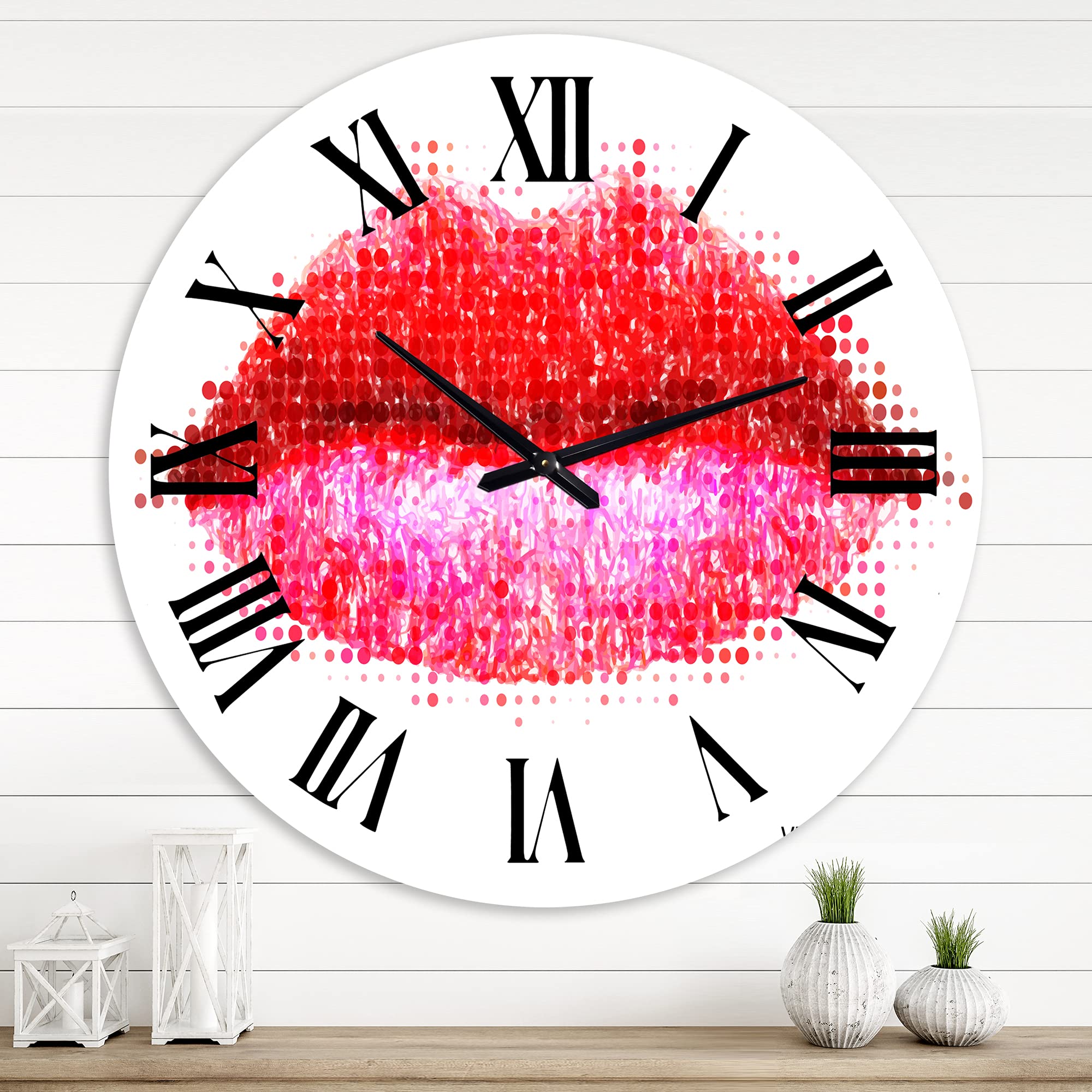 Abstract Red Woman Lips Modern Wall Clock - Large Decorative Clock for Home, Office & Living Room | Stylish DesignQ Wall Art for Unique Interior Decor