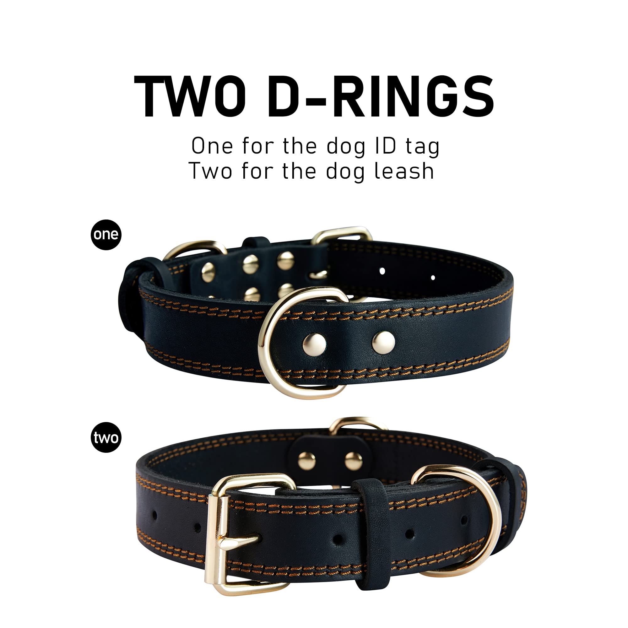 Premium Genuine Leather Dog Collar - Heavy Duty, Adjustable & Wide for Small to XL Dogs (0.8