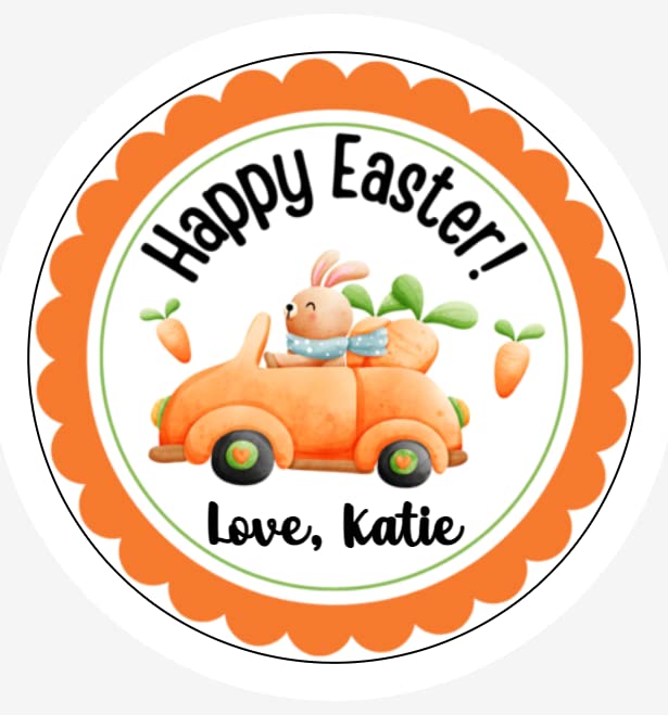 Custom Easter Stickers - 2 Inch Round Personalized Easter Bunny Labels - Set of 20 Happy Easter Stickers for Gifts, Party Favors & Egg Decorations - Perfect for DIY Crafts, Scrapbooking & Easter Basket Fillers