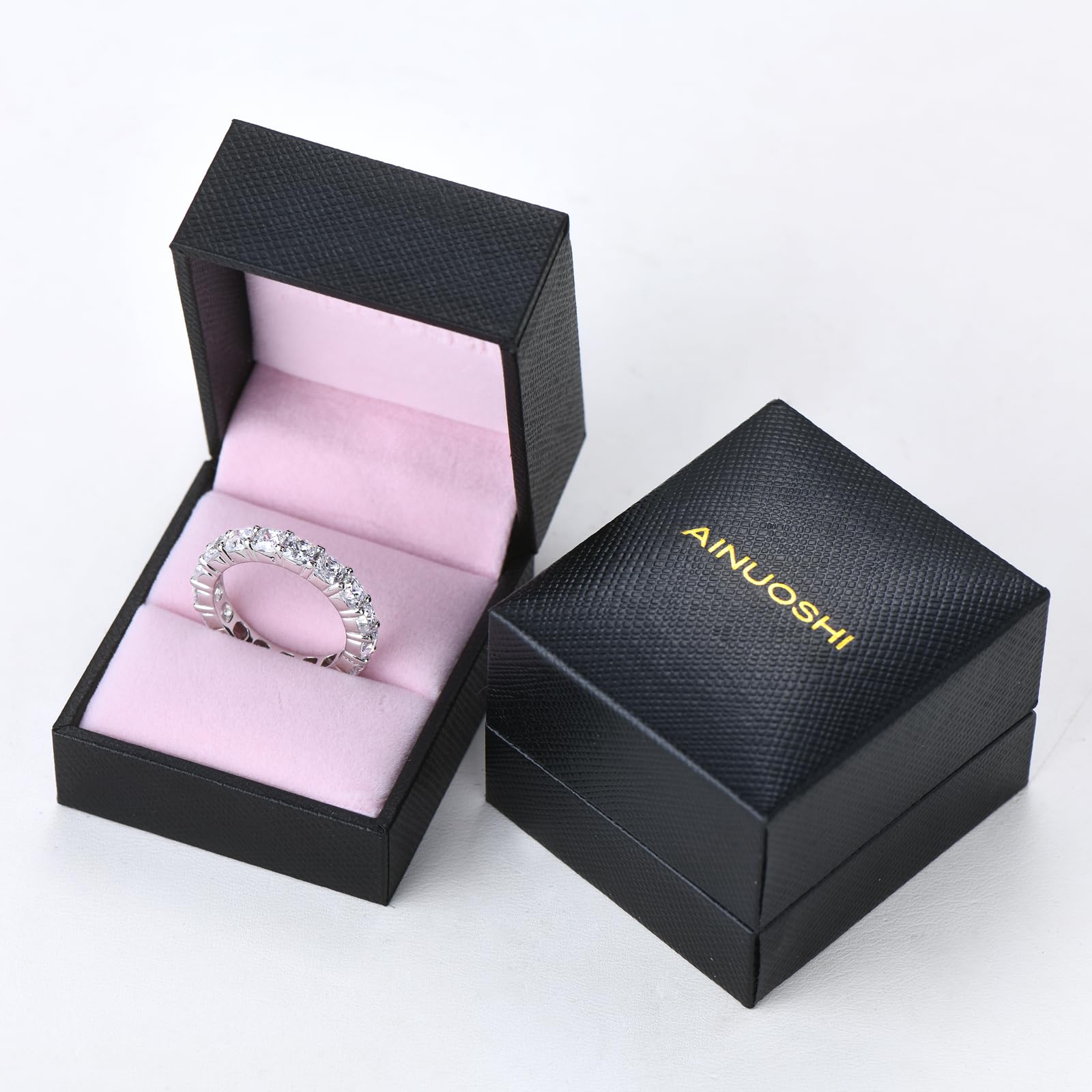 AINUOSHI 925 Sterling Silver Eternity Ring for Women - Emerald/Oval/Radiant/Round/Cushion Cut Cubic Zirconia Wedding Band, Elegant Engagement Jewelry Gift with Jewelry Box | Perfect for Anniversaries, Proposals & Special Occasions
