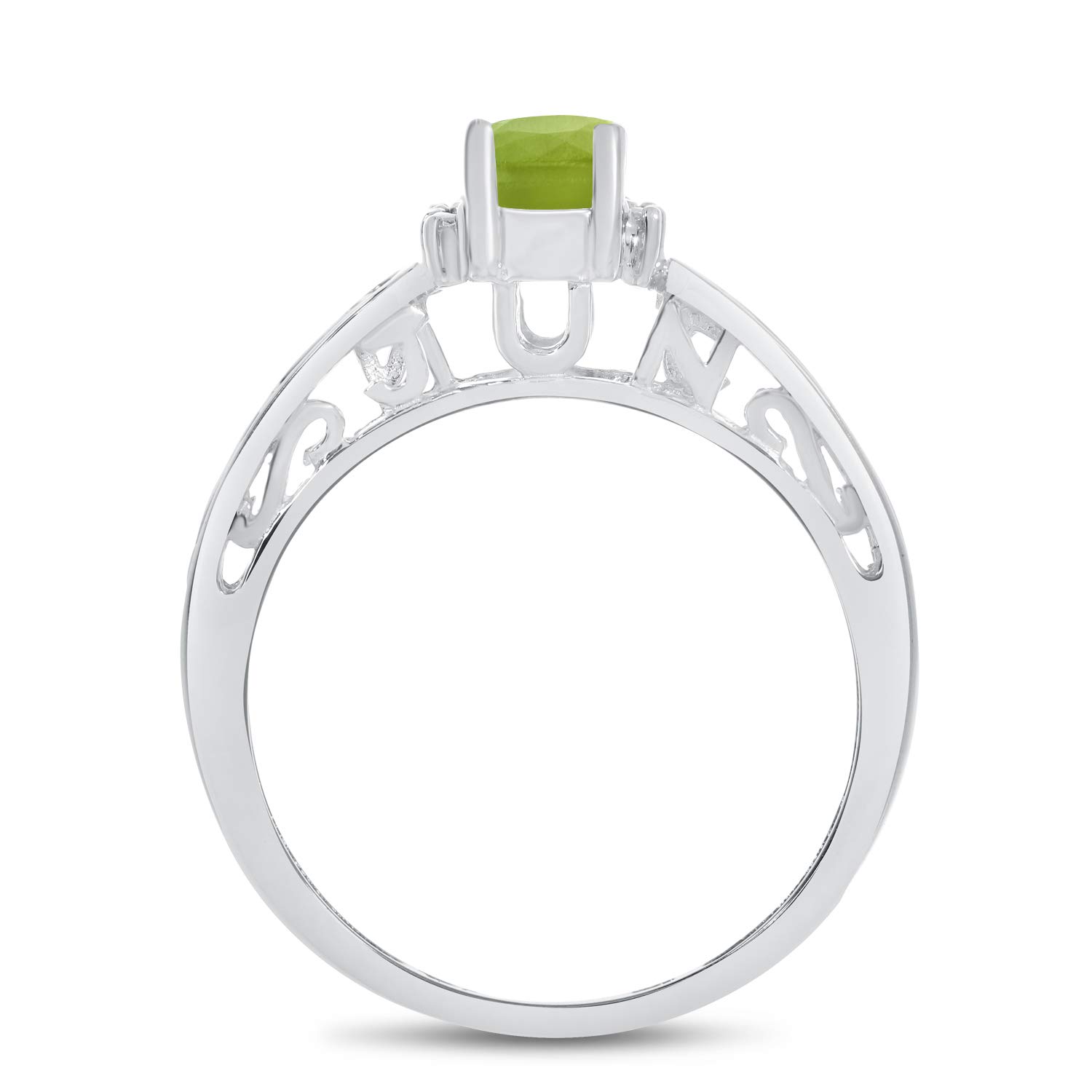 14K White Gold Oval Peridot and Diamond Ring for Women - Elegant Birthstone Jewelry Gift for Anniversary, Engagement, or Special Occasions