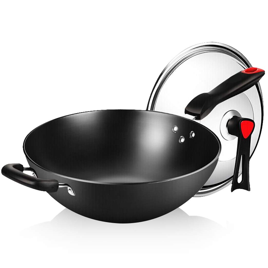 GBGYMJM 34cm Cast Iron Frying Pan with Lid - Heavy Duty Wok for Gas Stove, Induction Cooktop & Open Flame - Perfect for Stir Fry, Deep Frying & Asian Cooking - Durable Household Kitchenware for Professional Chefs & Home Cooks