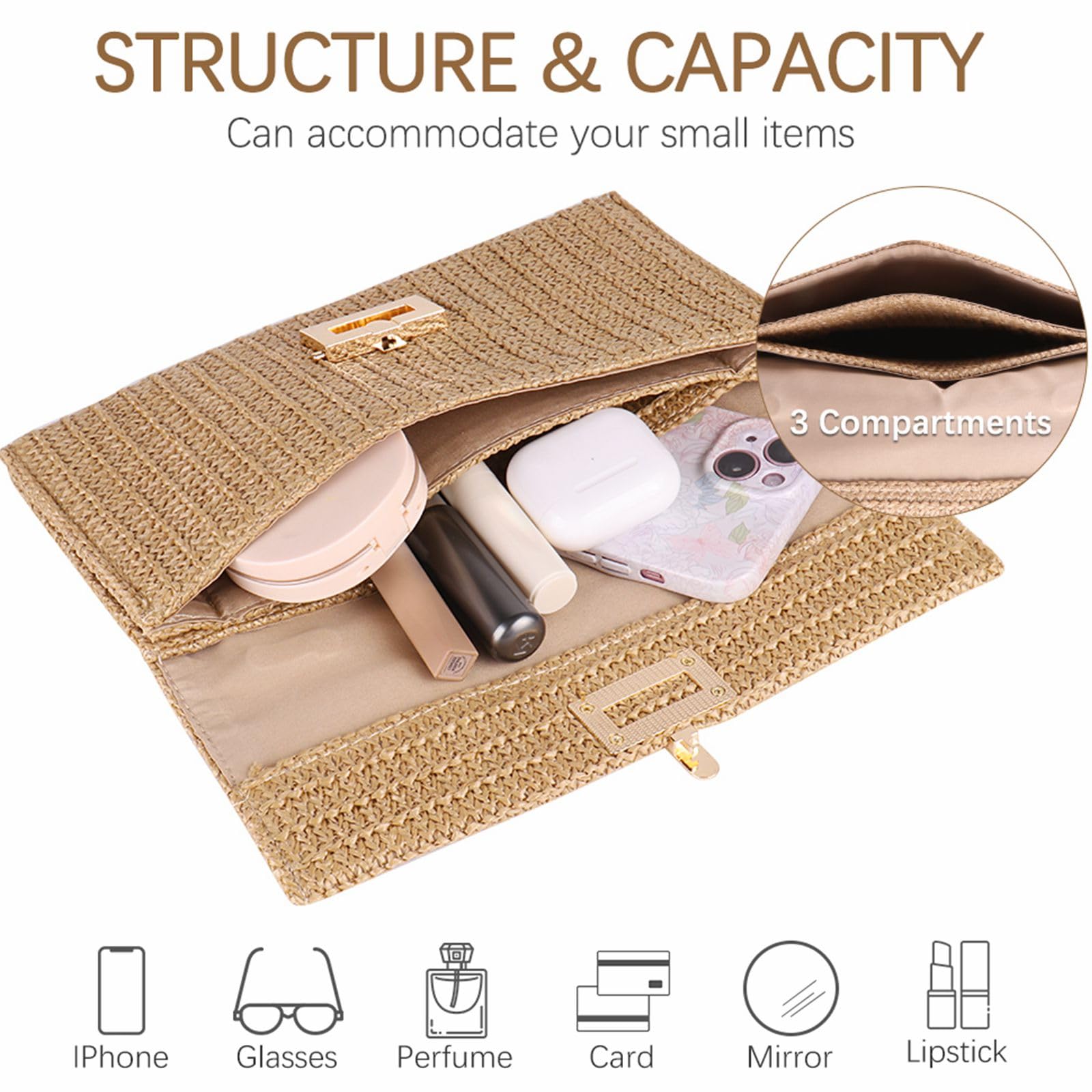 Gadom Woven Straw Clutch Purse for Women - Boho Crossbody Shoulder Bag for Summer Beach, Evening Out & Vacation Accessories | Perfect for Parties, Weddings & Tropical Getaways