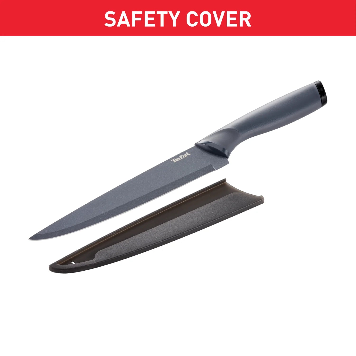 Tefal Fresh Kitchen 20cm Non-Stick Stainless Steel Slicing Knife - K1221205 | Professional Chef Knife for Meat, Vegetables & Fruits | Perfect for Home Cooking & Restaurant Use