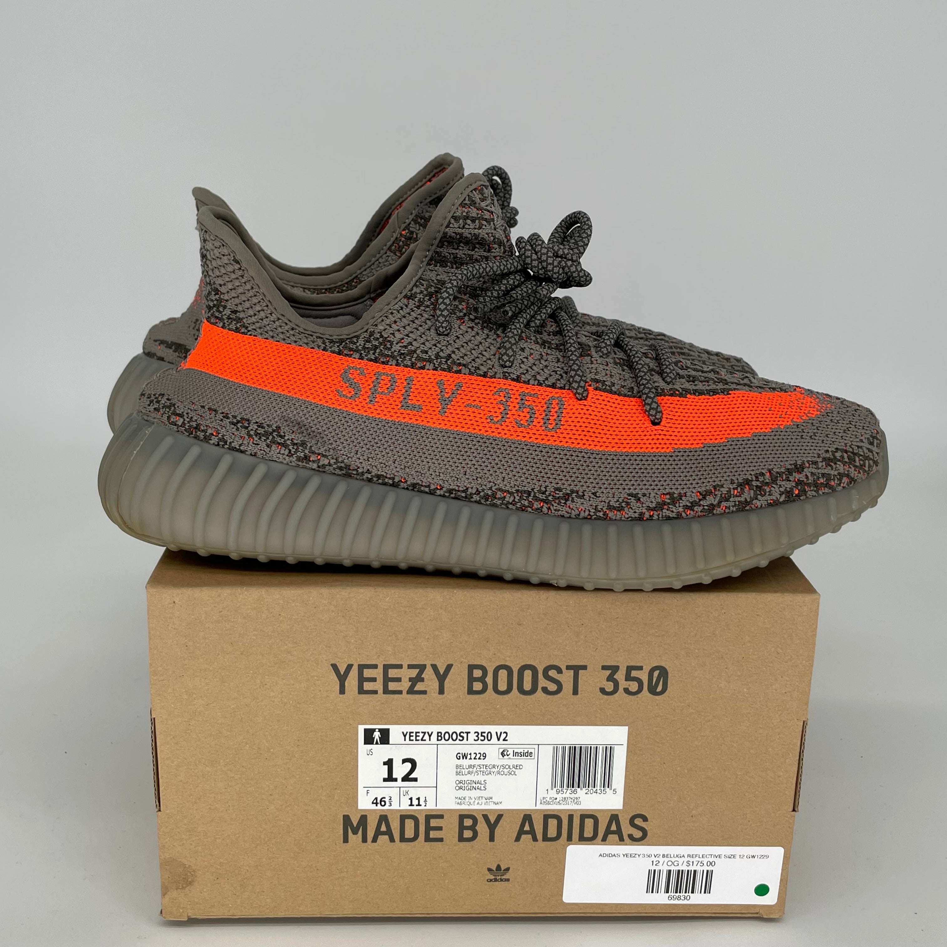 Adidas Yeezy Boost 350 V2 Beluga Reflective Sneakers - Men's Size 12 (GW1229) | Limited Edition Running Shoes for Streetwear & Gym Workouts