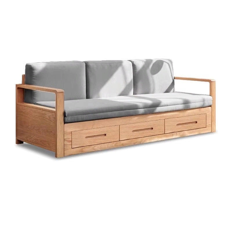 Oak Solid Wood Folding Storage Sofa Bed - Convertible Guest Bed & Space-Saving Furniture for Small Apartments, Living Rooms & Dorm Rooms