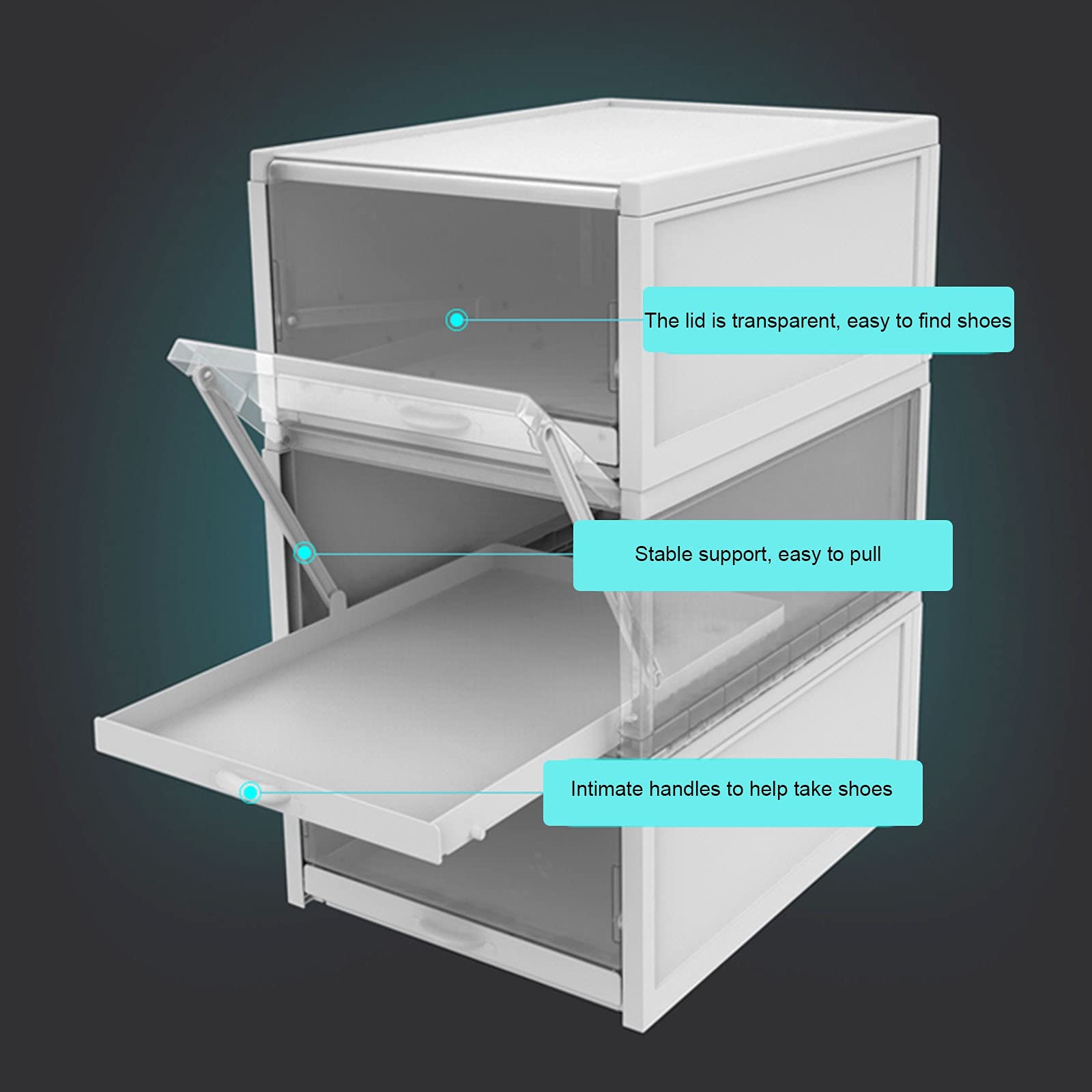 SUNDAY HOME Clear Shoe Boxes with Drawers - 12 Pack Stackable Plastic Shoe Storage Containers | Closet Organizer & Sneaker Display Case (White) - Perfect for Bedroom, Closet, or Entryway Organization