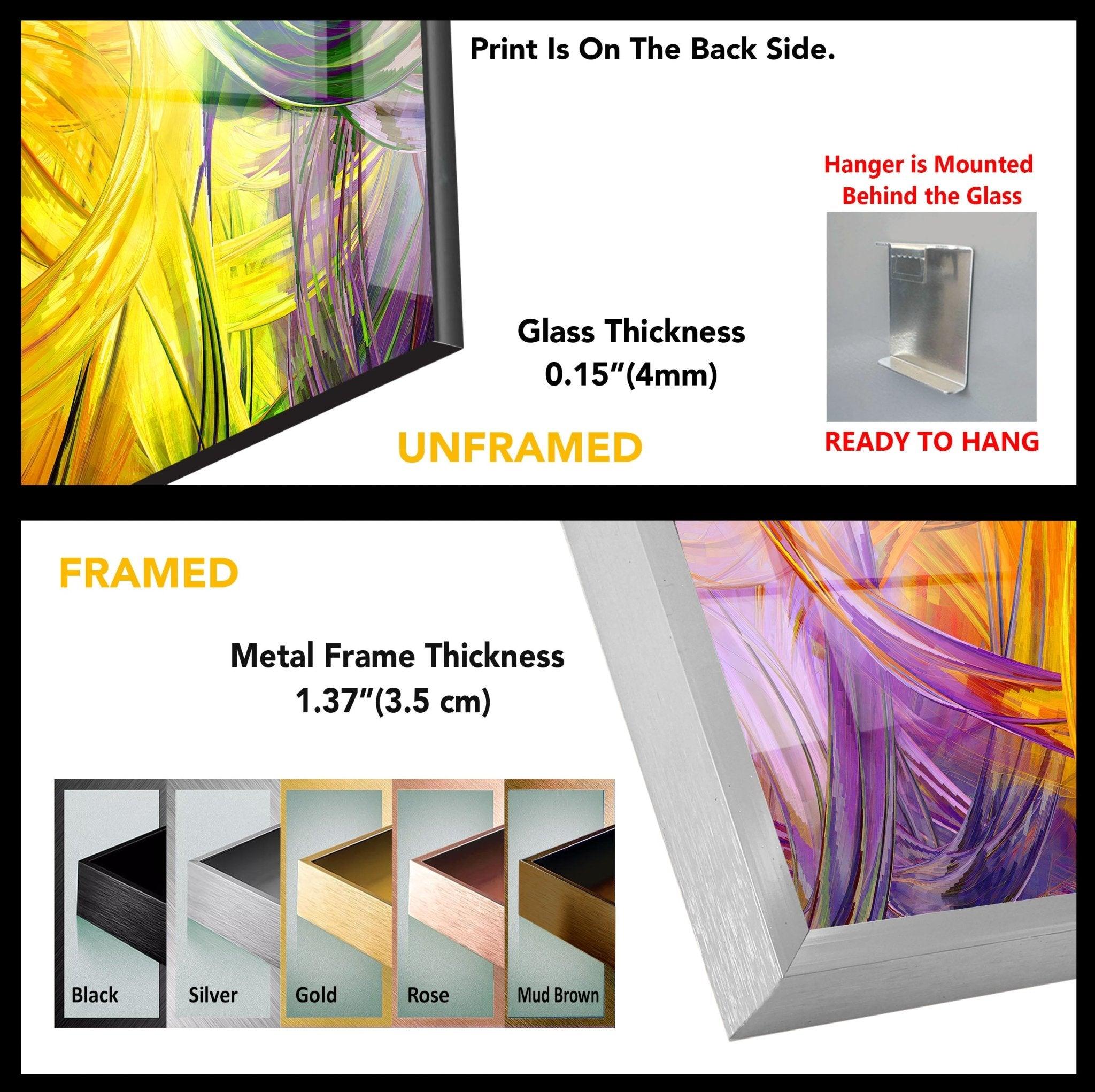 Abstract Art Yellow Fractal Glass Wall Decor - Modern Geometric Artwork for Living Room, Bedroom & Office Decor