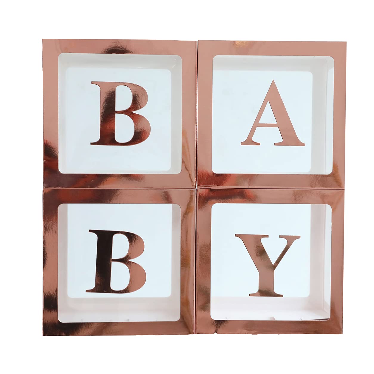 Rose Gold Baby Shower Party Decorations - 4 Clear Transparent Blocks for First Birthday Centerpieces, Gender Neutral Decor for Boys & Girls | Perfect for Baby Showers, 1st Birthday Parties & Nursery Decorations