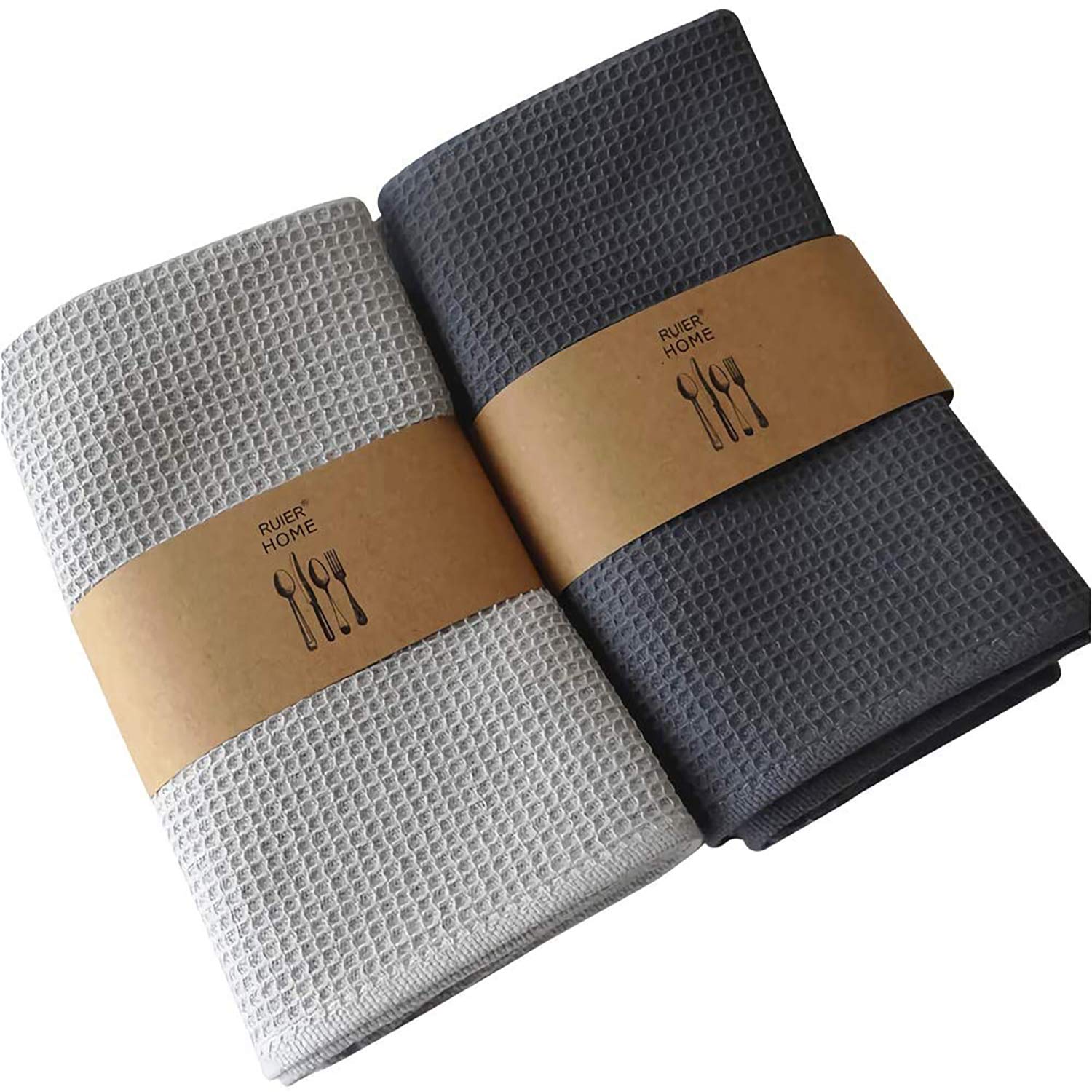 HUARED 100% Cotton Waffle Weave Kitchen Towels - Ultra Soft & Absorbent Quick Drying Dish Towels (17.7x25.6 Inches, 2-Pack) - Perfect for Kitchen Cleaning, Dish Drying & Home Decor