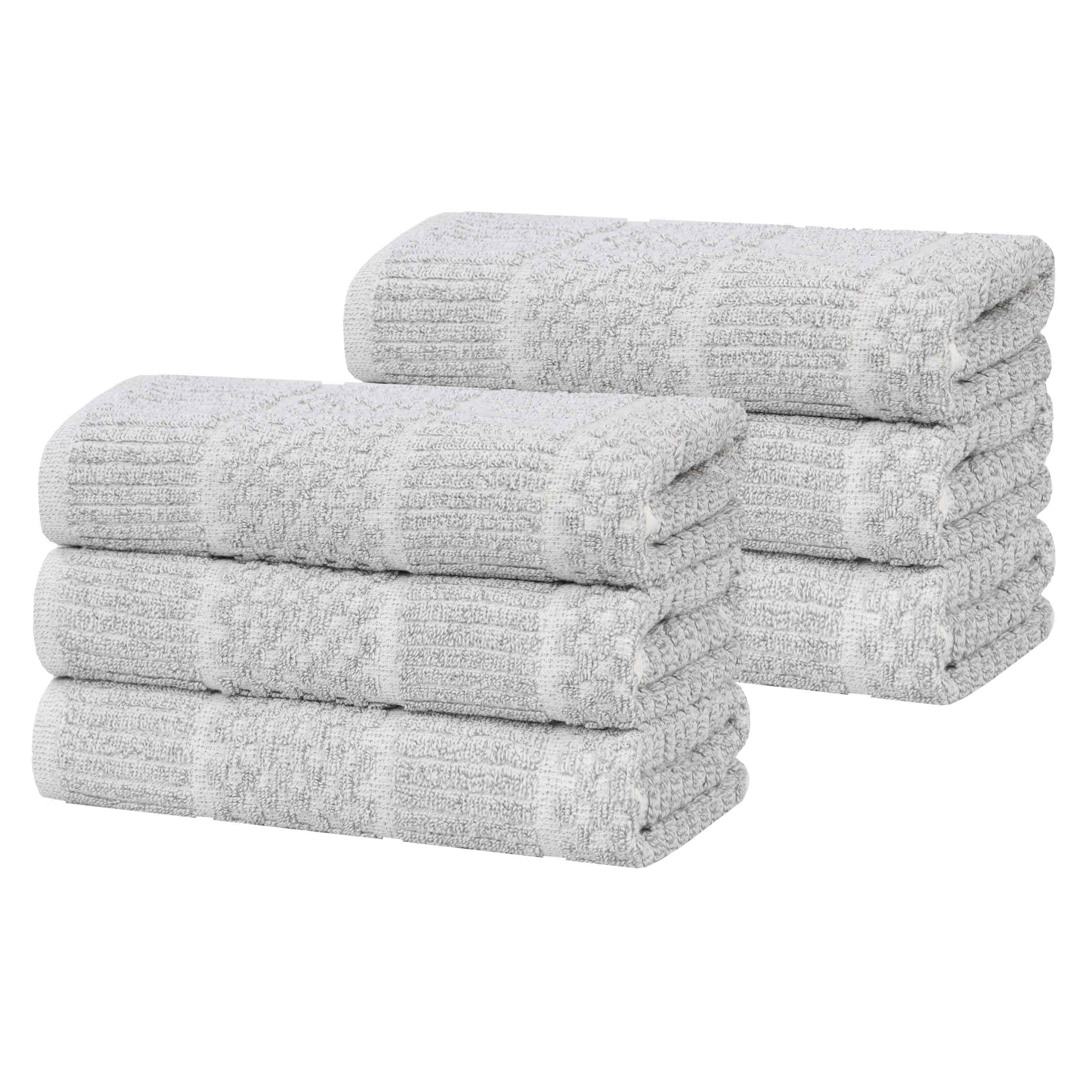 Premium Cotton Blend Checkered and Ribbed Hand Towels Set of 6 - Soft & Absorbent Bathroom, Kitchen, and Guest Towels for Home & Spa Use