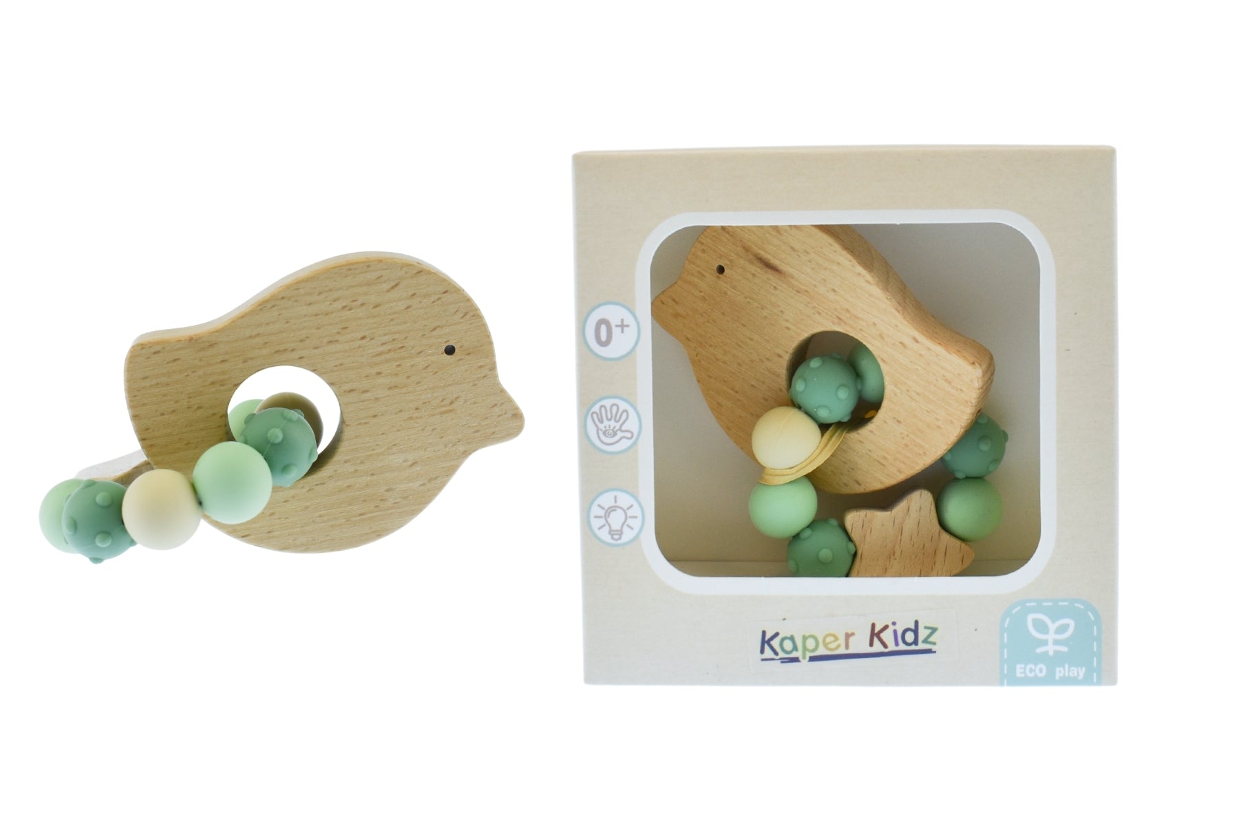 Kaper Kidz Eco-Friendly Animal Teether - Bunny, Elephant, or Bird | Non-Toxic Baby Teething Toy for Soothing Gums | Perfect for Home, Travel & Daycare Use