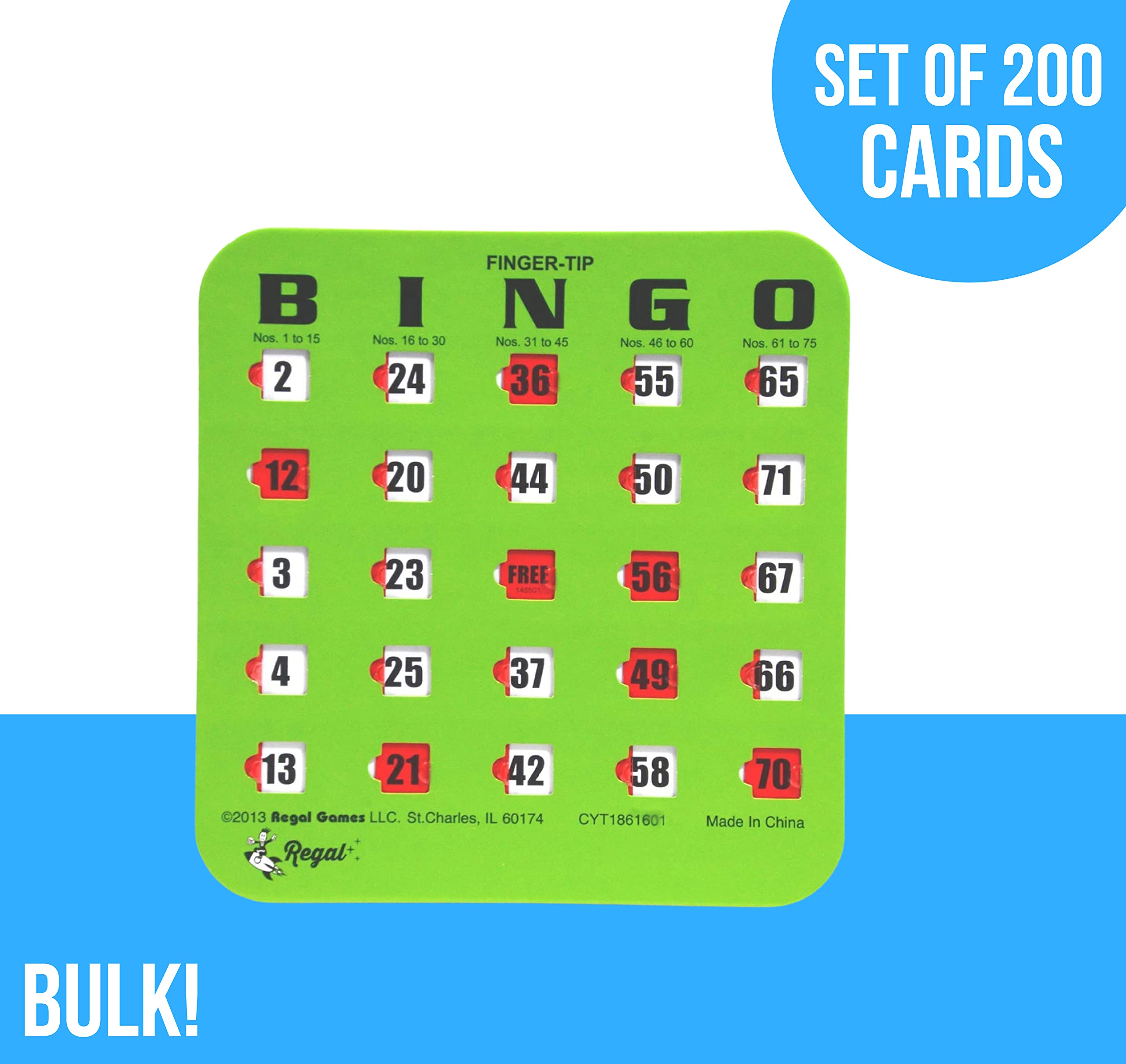 Regal Bingo Bulk Bingo Cards with Sliding Windows - 200 Pack Reusable Large Print Bingo Game Cards for Adults & Large Groups - Green | Perfect for Parties, Fundraisers, Senior Activities & Family Game Nights