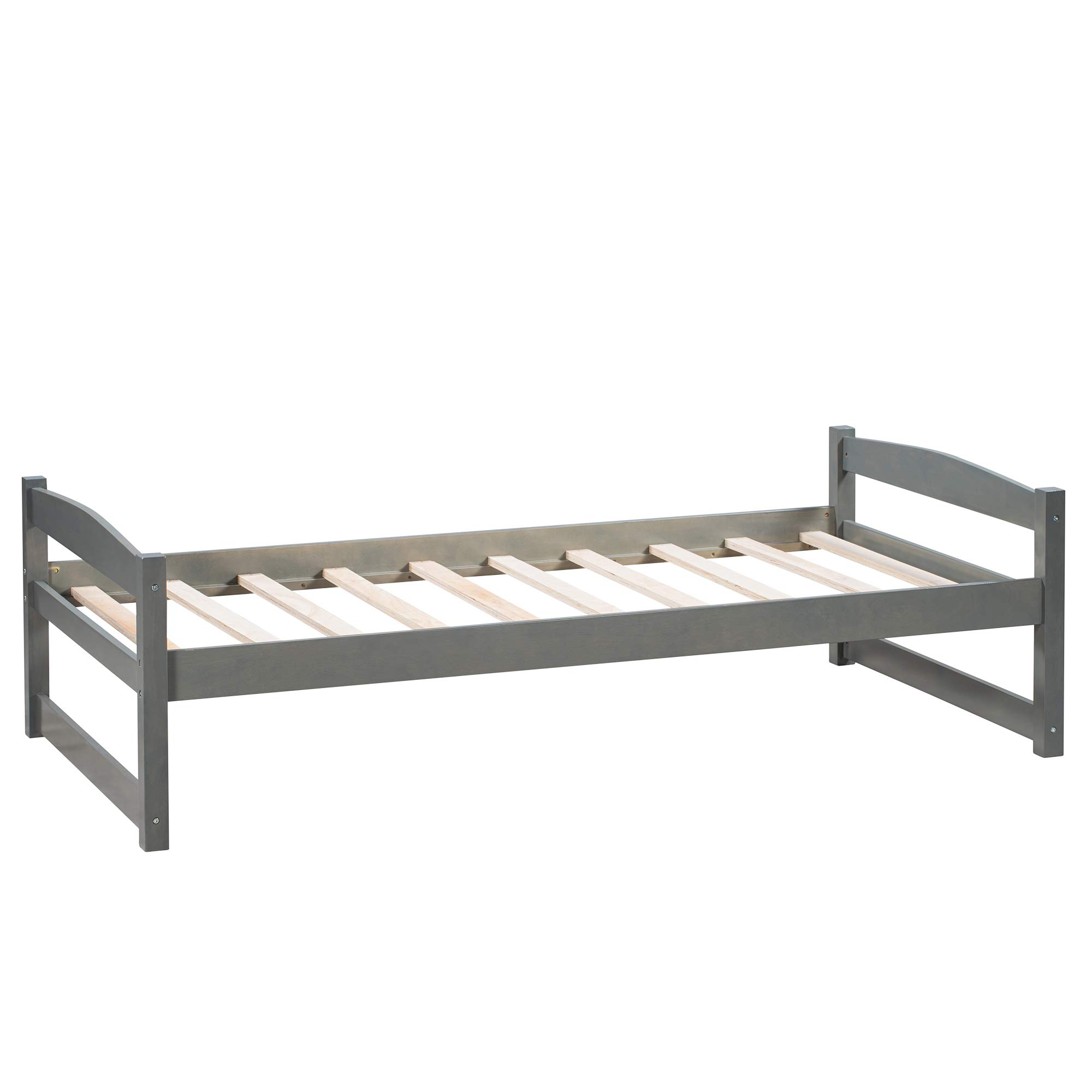 KLMM Twin Size Wooden Platform Bed with Trundle - Captain's Bed Frame with Wooden Slats Support - Space Saving Daybed for Bedroom, Guest Room or Living Room - Modern Gray Wood Furniture for Small Spaces